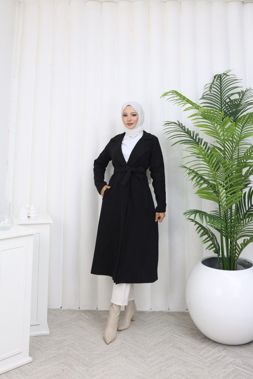 CEPLİ İÇİ ASTARLI KUŞAKLI UZUN KAŞE KABAN-remabutik