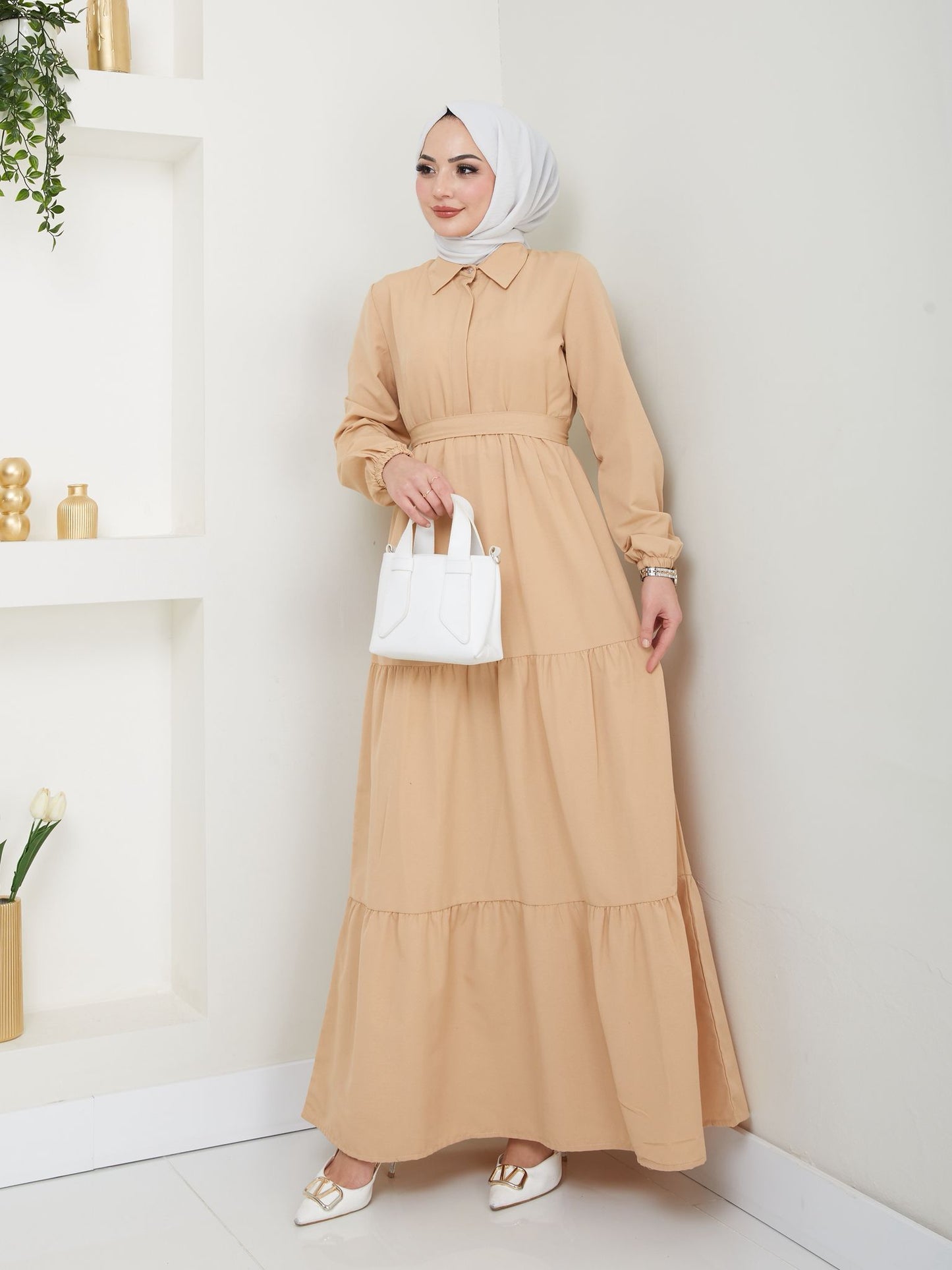 Terikoton Kuşaklı Elbise - Rema Butik