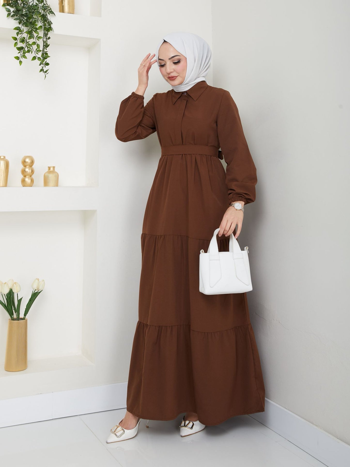 Terikoton Kuşaklı Elbise - Rema Butik