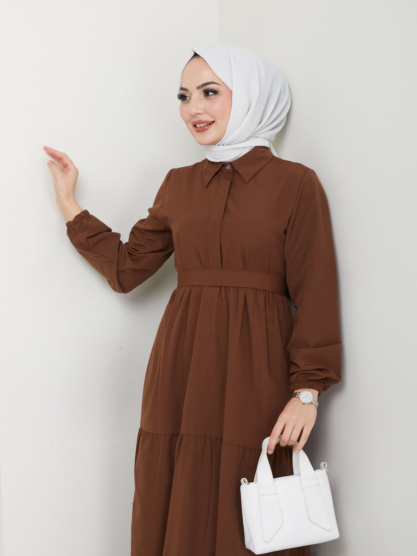 Terikoton Kuşaklı Elbise - Rema Butik