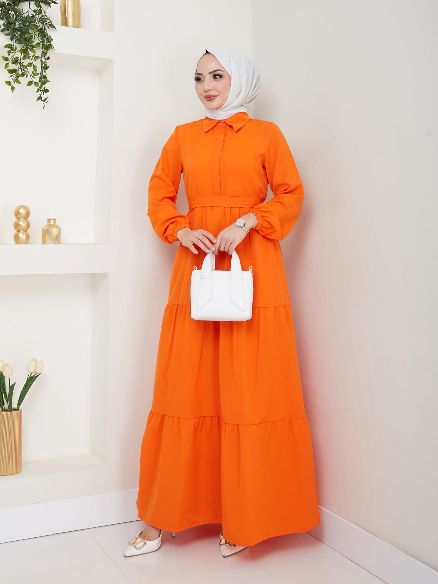 Terikoton Kuşaklı Elbise - Rema Butik