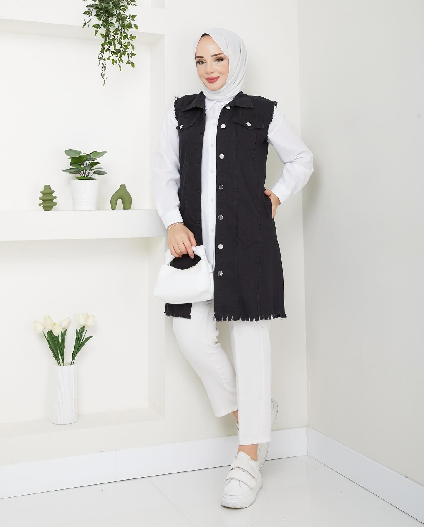Likralı Yumuşak İnce Kot Yelek - Rema Butik
