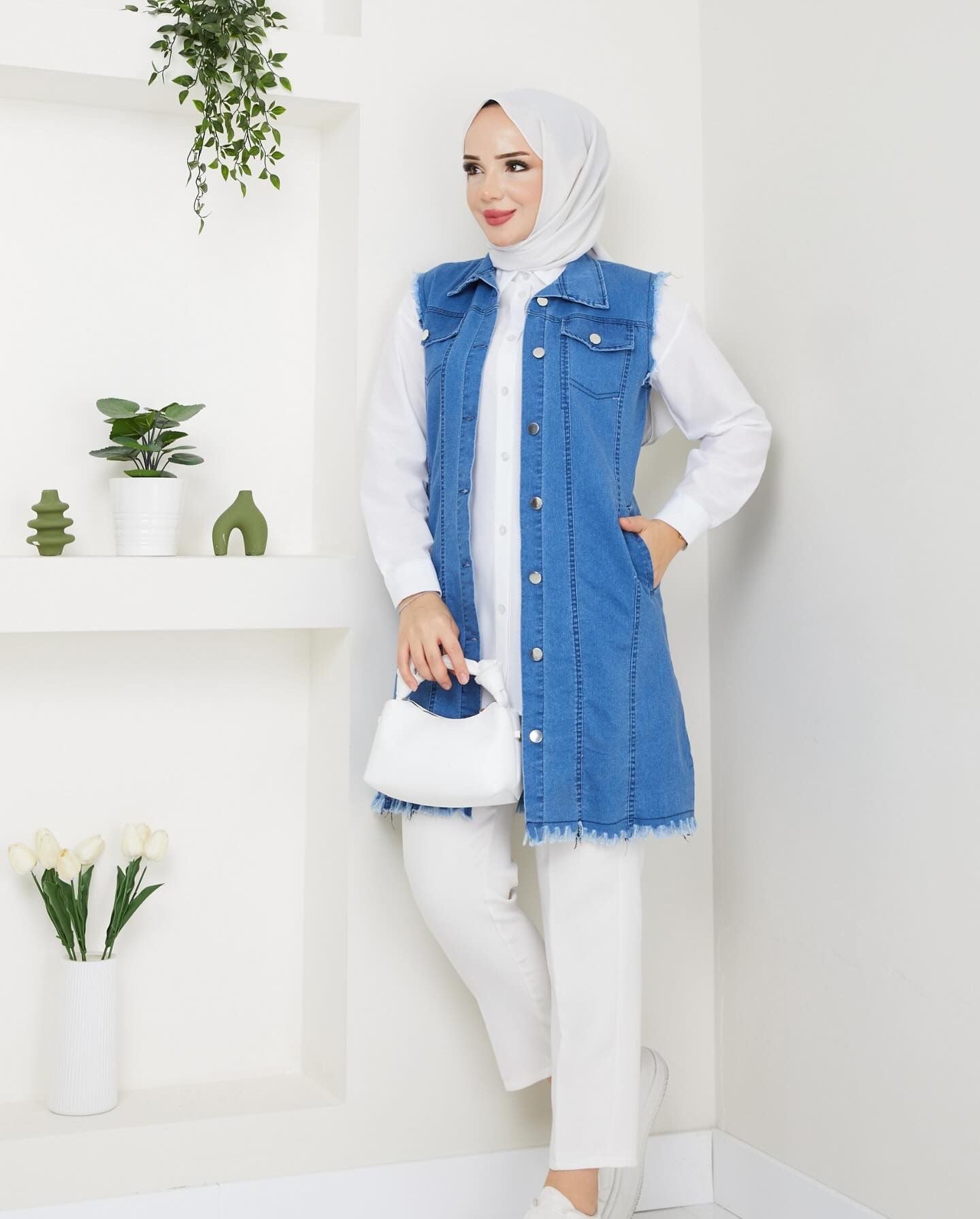 Likralı Yumuşak İnce Kot Yelek - Rema Butik