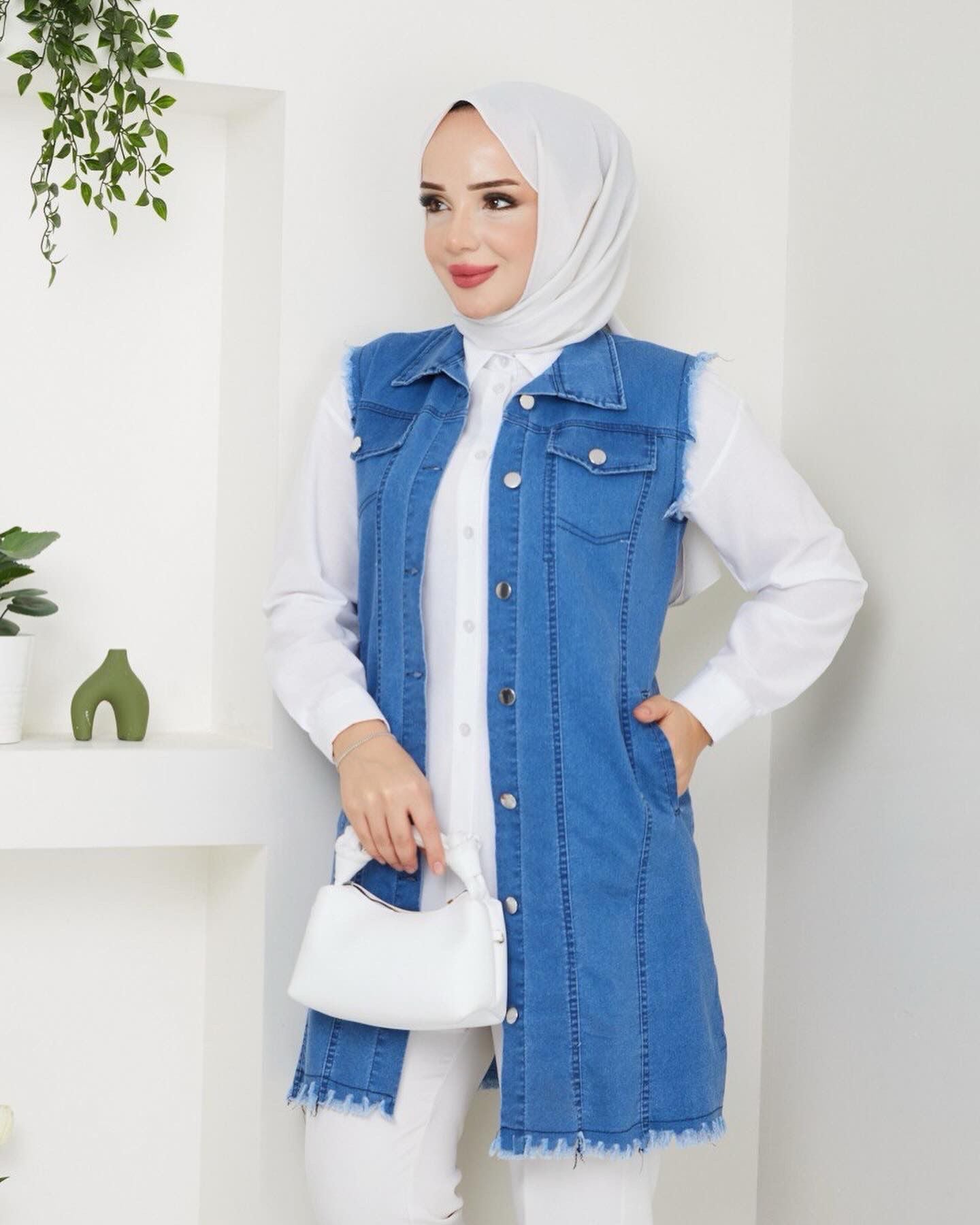 Likralı Yumuşak İnce Kot Yelek - Rema Butik