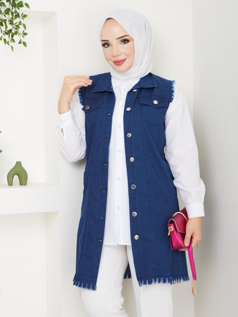 Likralı Yumuşak İnce Kot Yelek - Rema Butik