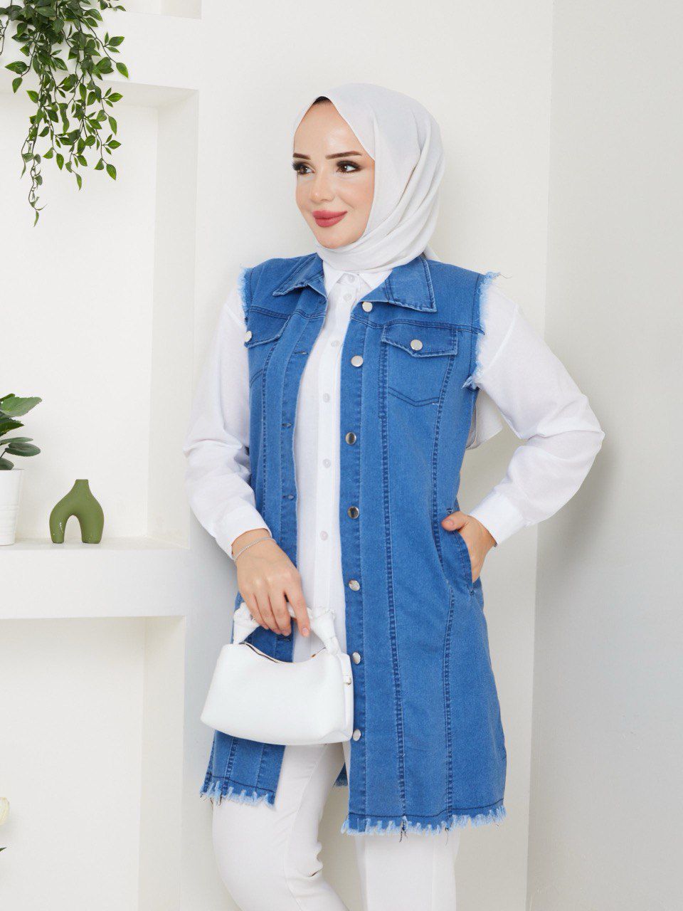 Likralı Yumuşak İnce Kot Yelek - Rema Butik