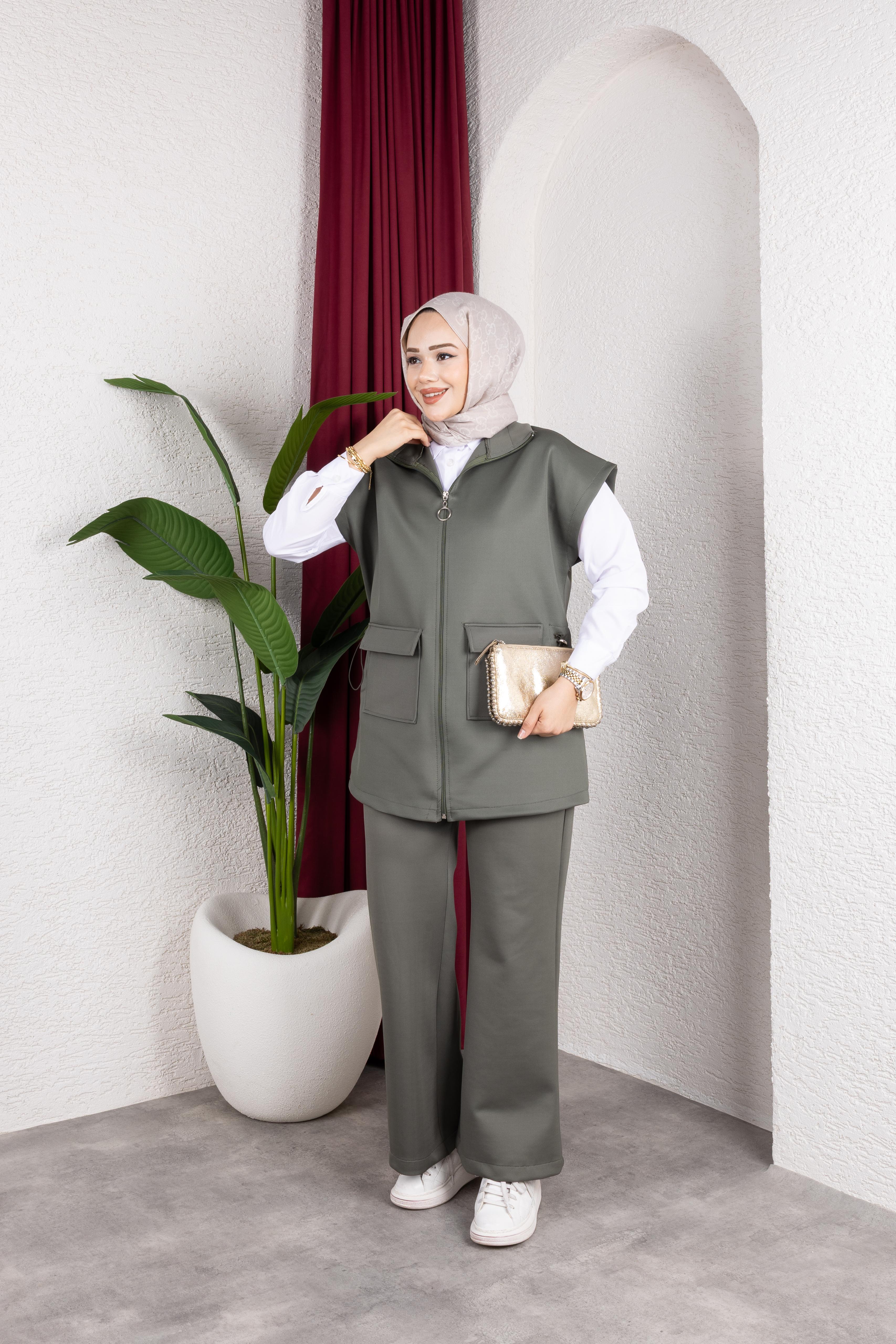 KADIN YELEKLİ BELDEN BAĞCIKLI KIRIŞMAYA DAYANIKLI  SCUBA KUMAŞ 3'LÜ TAKIM-remabutik