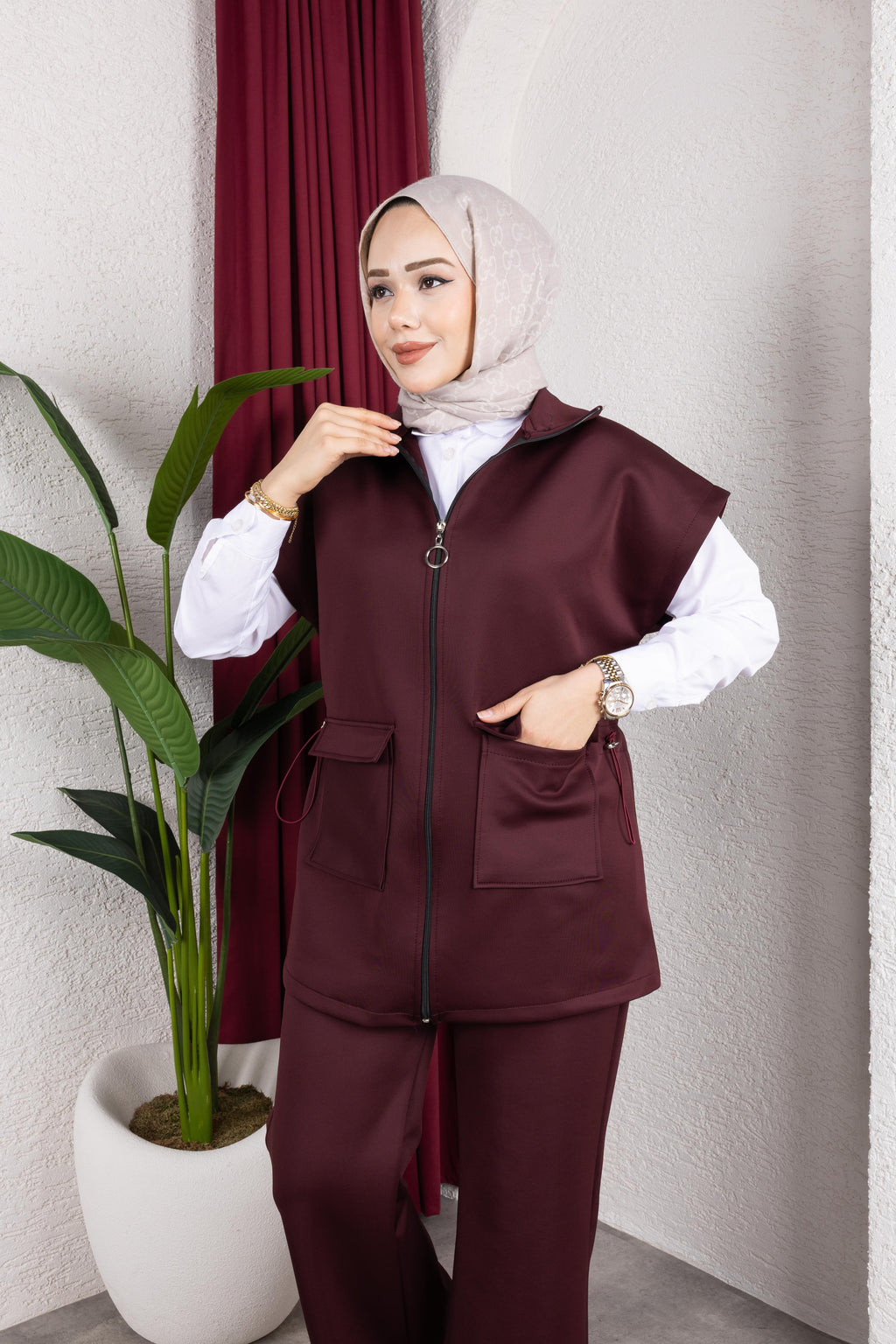 KADIN YELEKLİ BELDEN BAĞCIKLI KIRIŞMAYA DAYANIKLI  SCUBA KUMAŞ 3'LÜ TAKIM-remabutik