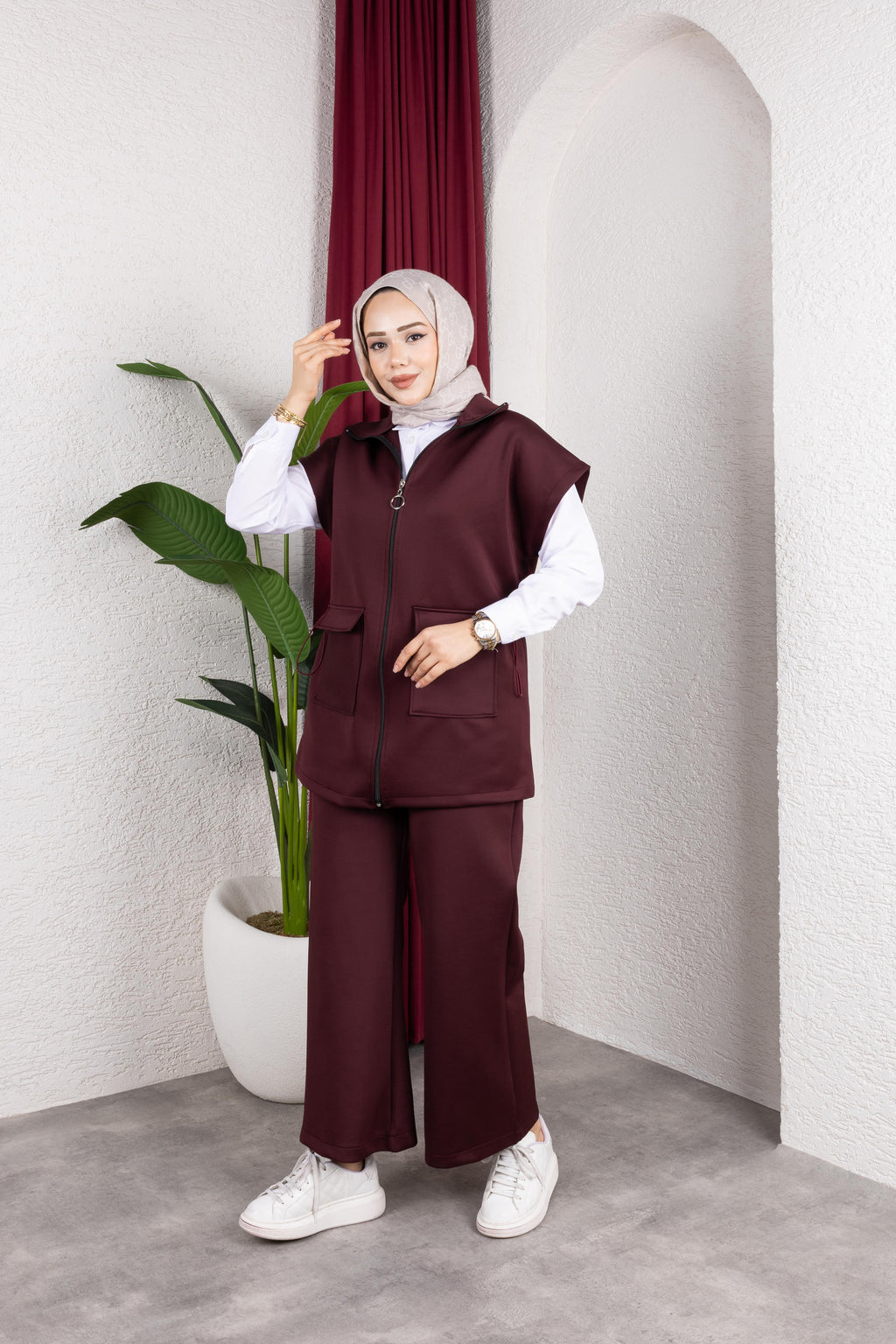 KADIN YELEKLİ BELDEN BAĞCIKLI KIRIŞMAYA DAYANIKLI  SCUBA KUMAŞ 3'LÜ TAKIM-remabutik