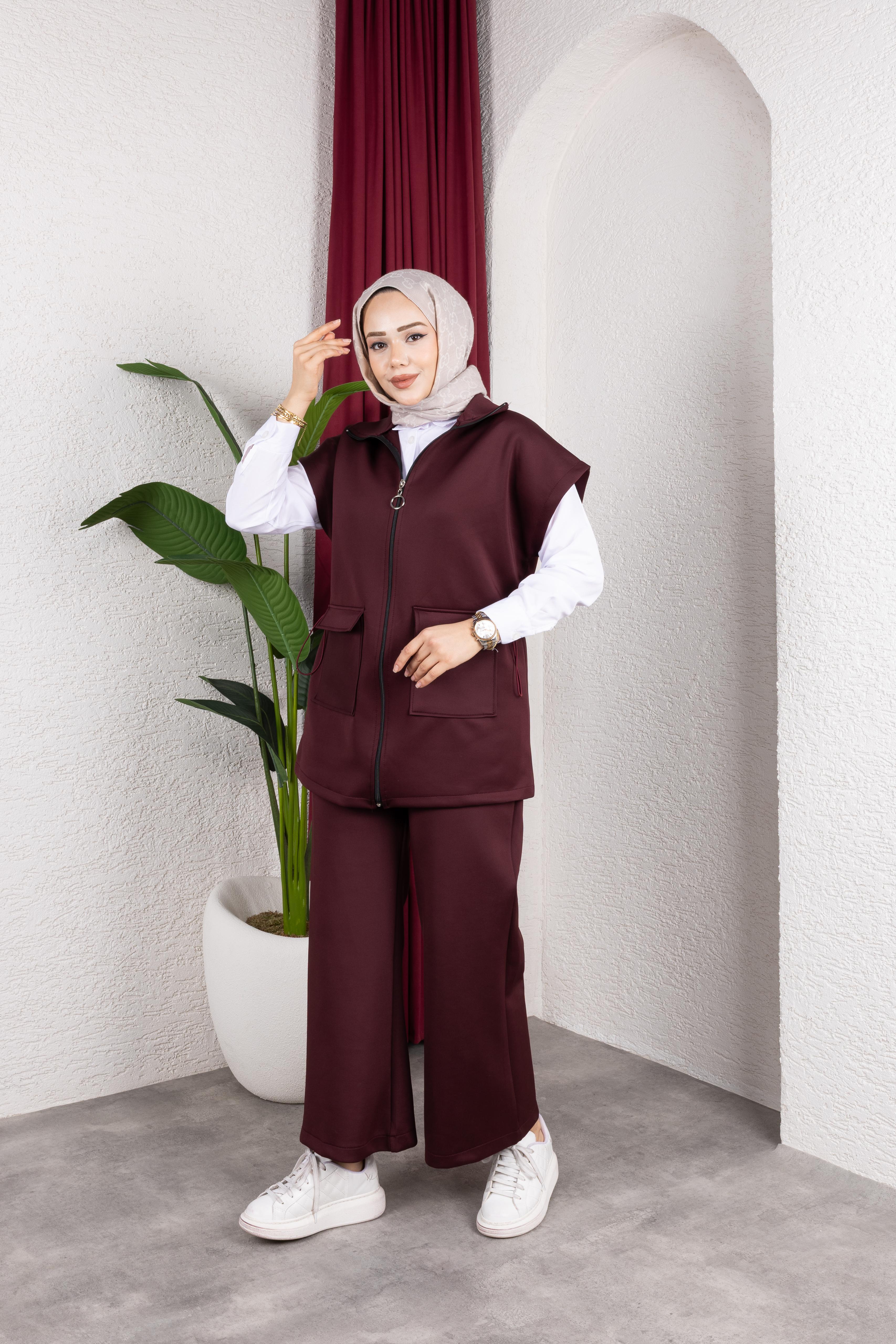 KADIN YELEKLİ BELDEN BAĞCIKLI KIRIŞMAYA DAYANIKLI  SCUBA KUMAŞ 3'LÜ TAKIM-remabutik