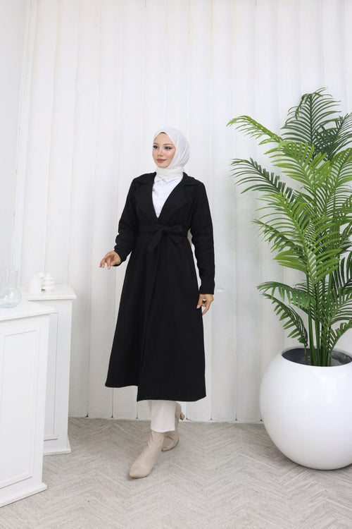 CEPLİ İÇİ ASTARLI KUŞAKLI UZUN KAŞE KABAN-remabutik