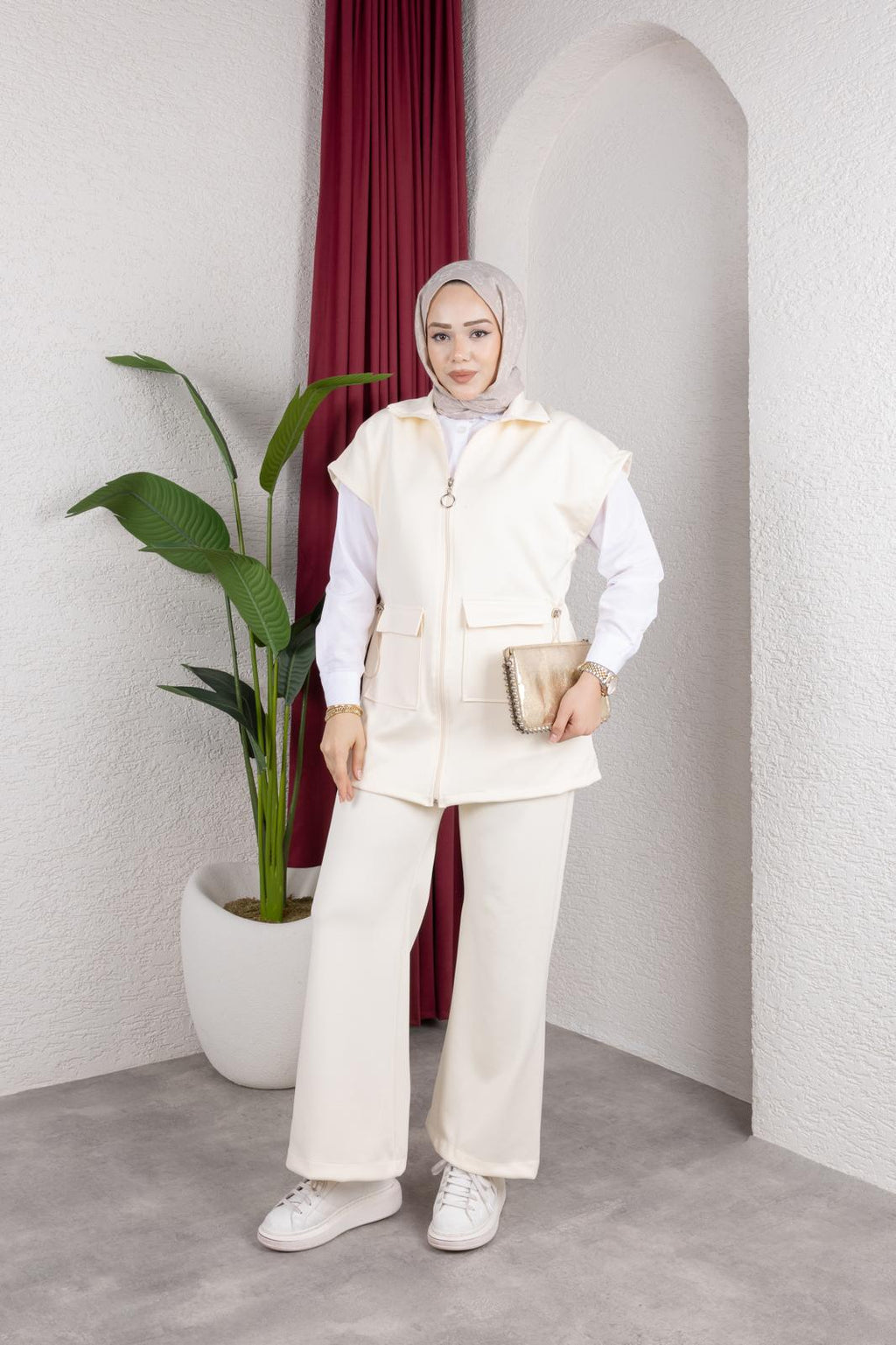 KADIN YELEKLİ BELDEN BAĞCIKLI KIRIŞMAYA DAYANIKLI  SCUBA KUMAŞ 3'LÜ TAKIM-remabutik