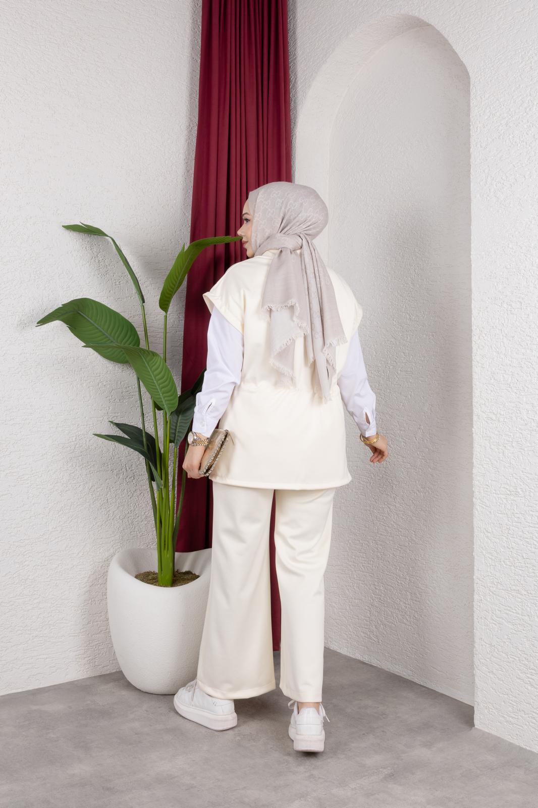 KADIN YELEKLİ BELDEN BAĞCIKLI KIRIŞMAYA DAYANIKLI  SCUBA KUMAŞ 3'LÜ TAKIM-remabutik