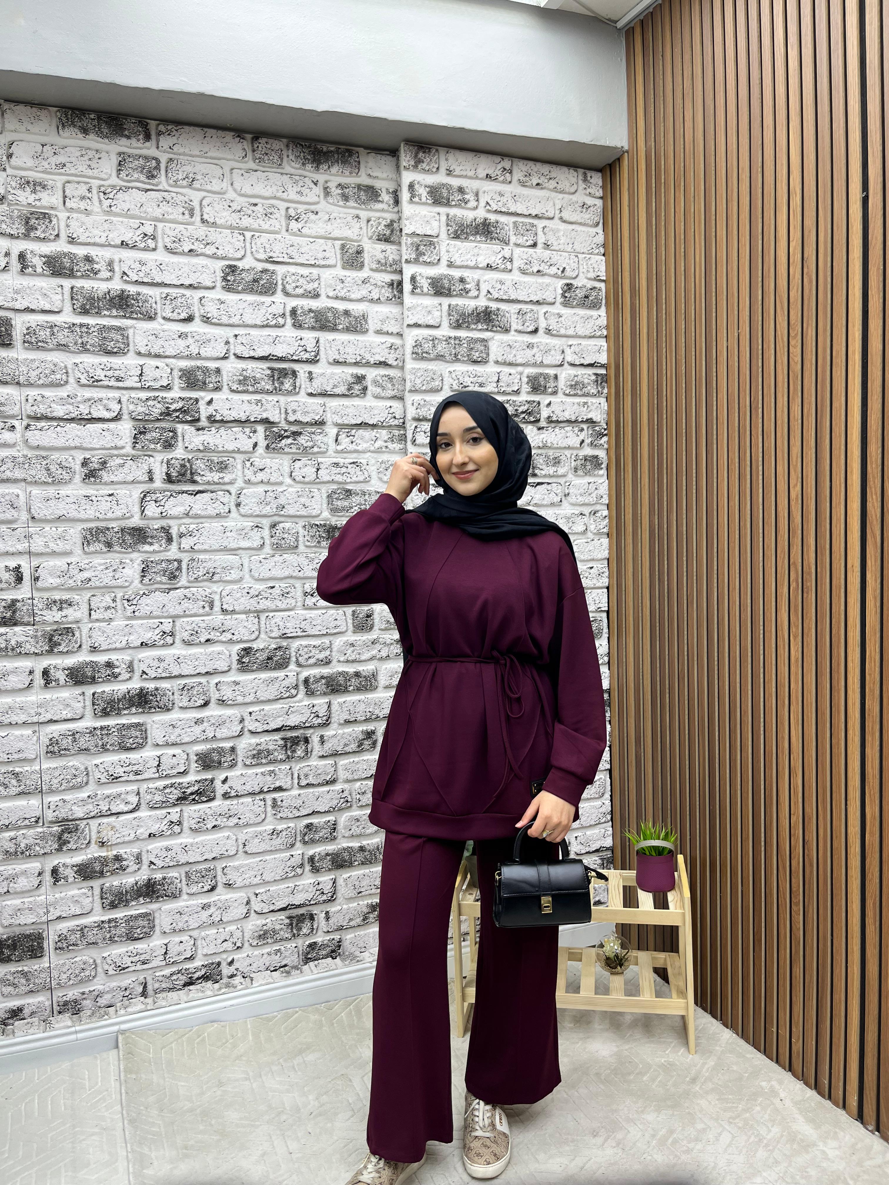 KADIN OYŞHO KUMAŞ KİBRİT ÇIMA DETAYLI PANTOLONLU İKİLİ TAKIM-remabutik