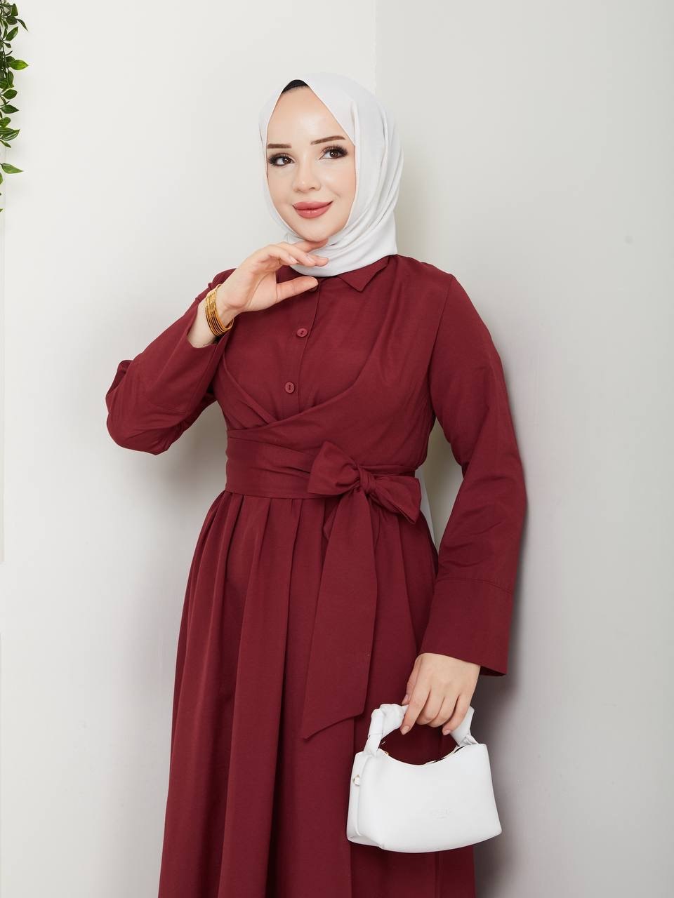 SABİT KUŞAKLI ÇİLEK ELBİSE