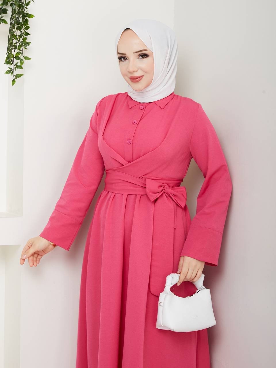 SABİT KUŞAKLI ÇİLEK ELBİSE