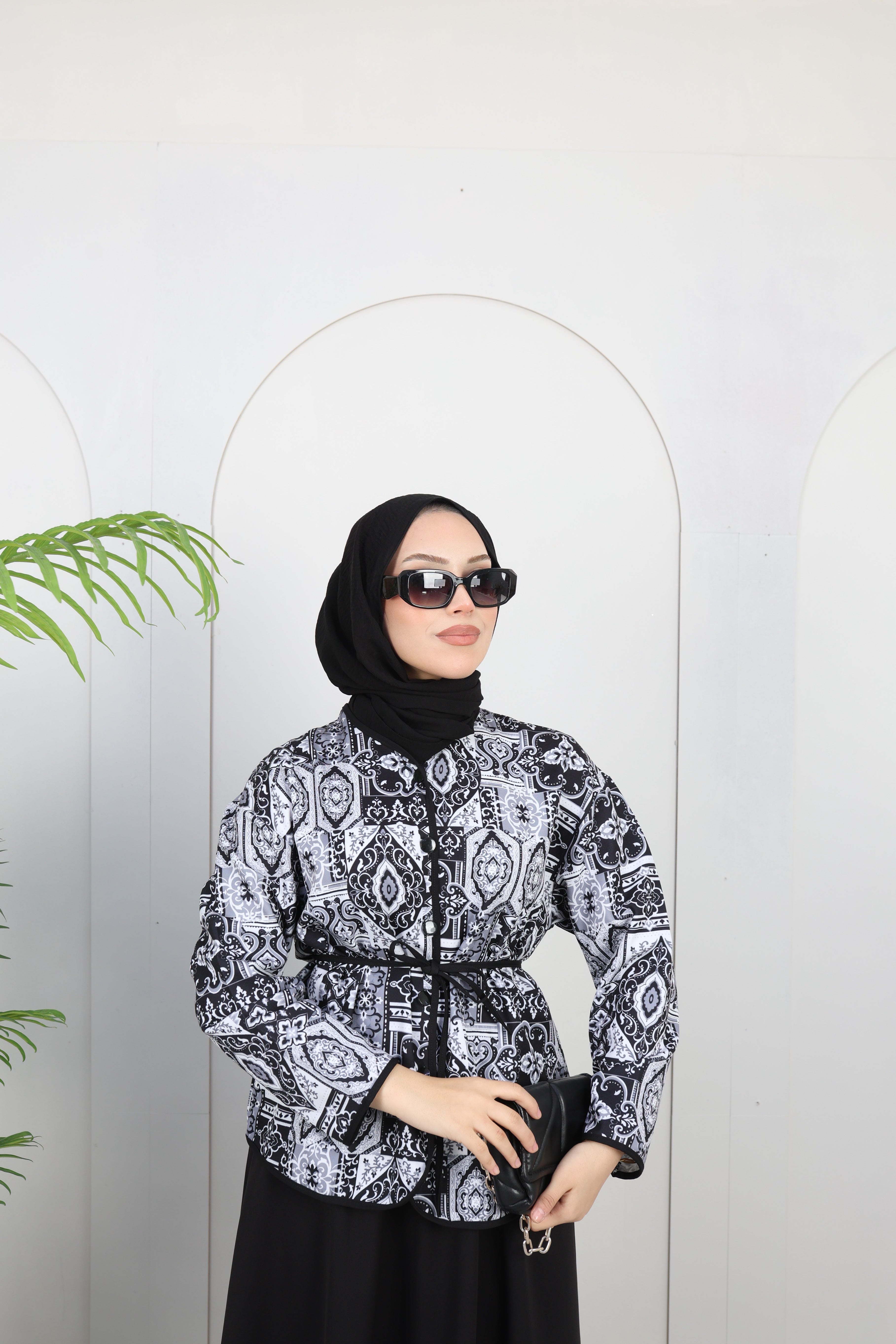 Double Kumaş Dijital Etekli Şık Takım