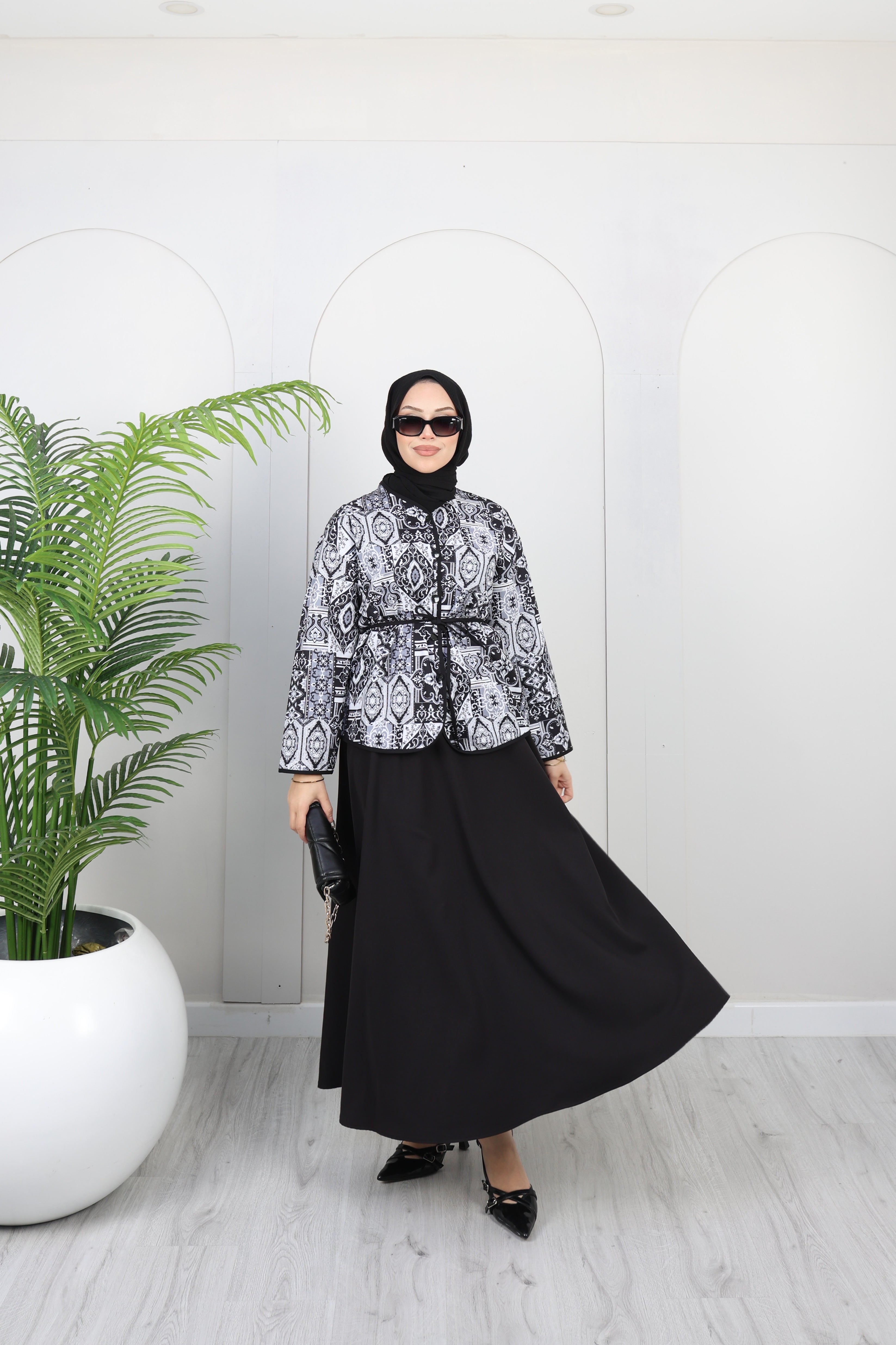 Double Kumaş Dijital Etekli Şık Takım