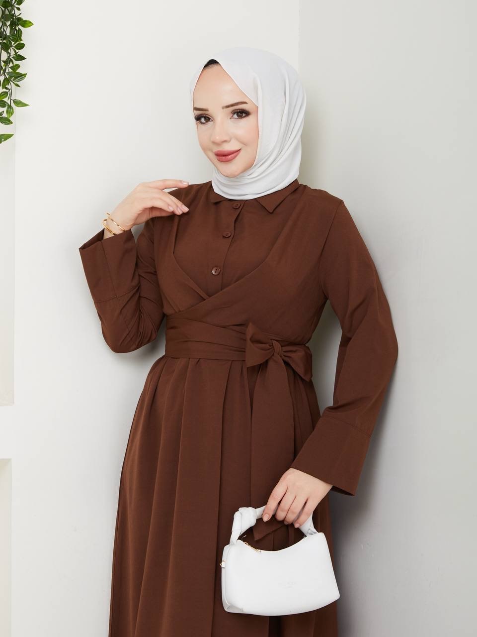 SABİT KUŞAKLI ÇİLEK ELBİSE