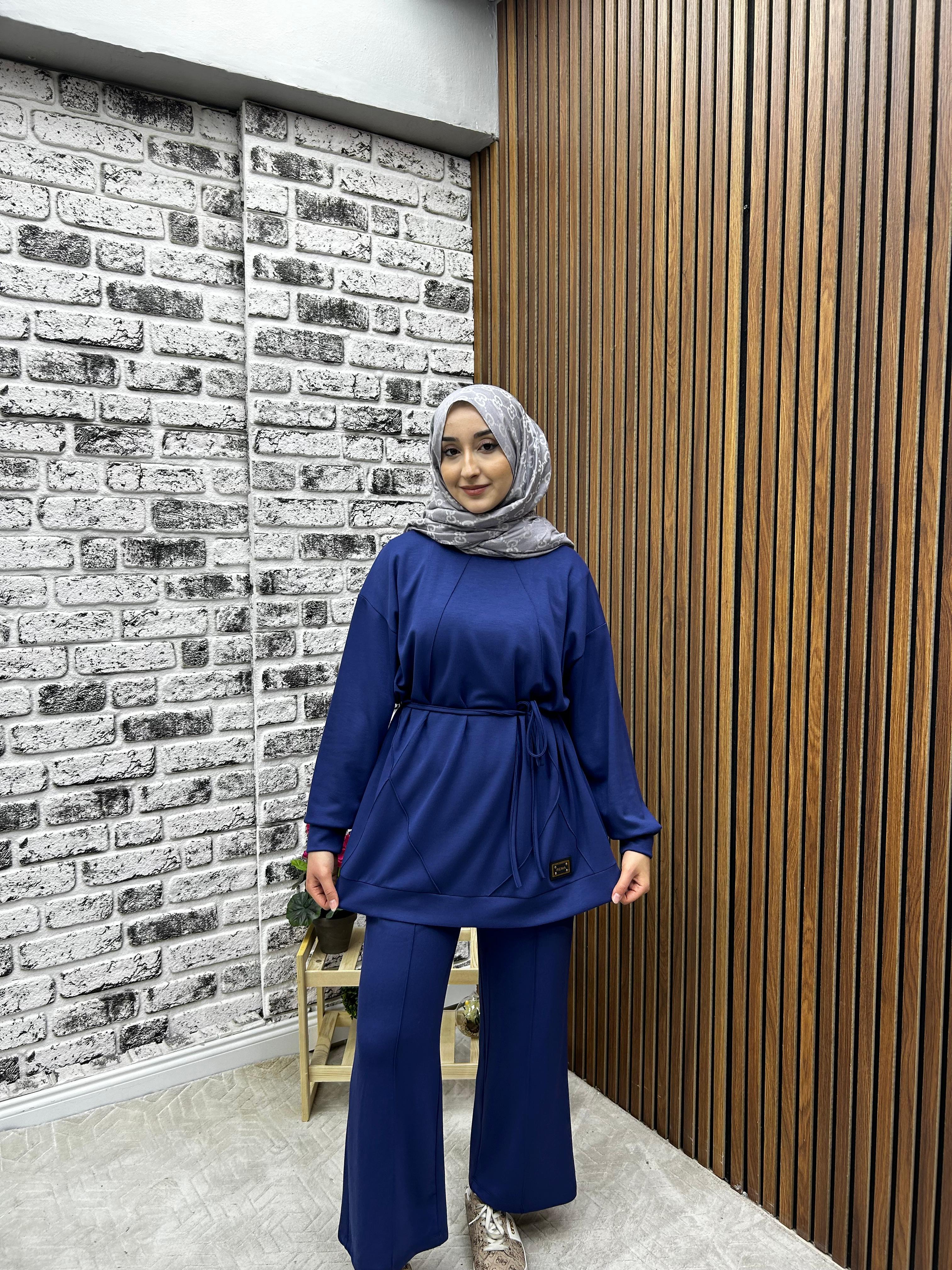 KADIN OYŞHO KUMAŞ KİBRİT ÇIMA DETAYLI PANTOLONLU İKİLİ TAKIM-remabutik