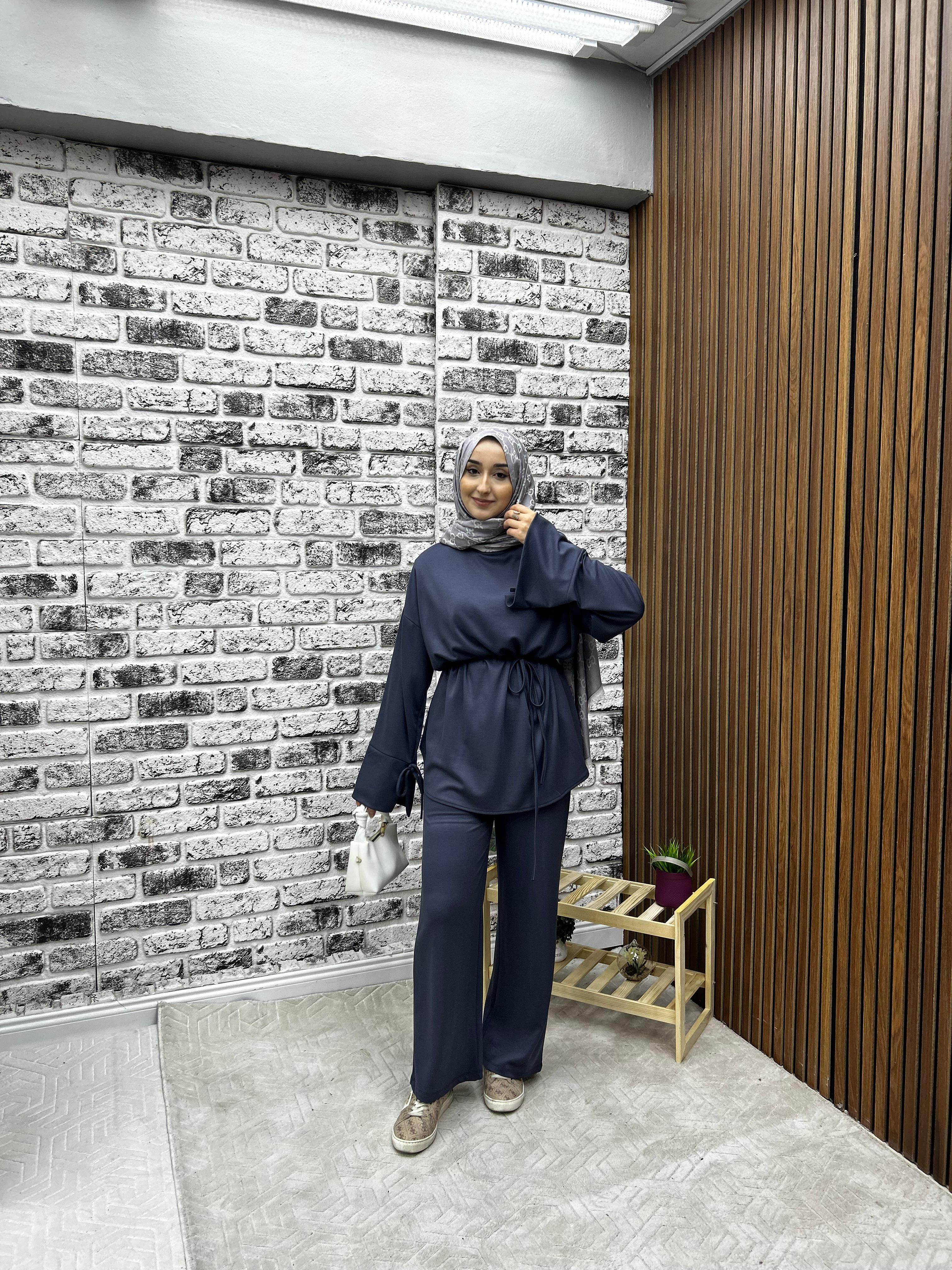 MEVSİMLİK OYŞHO KUMAŞ  MANŞET VE BEL BİRİT DETAYLI KADIN  PANTOLONLU  İKİLİ TAKIM-remabutik