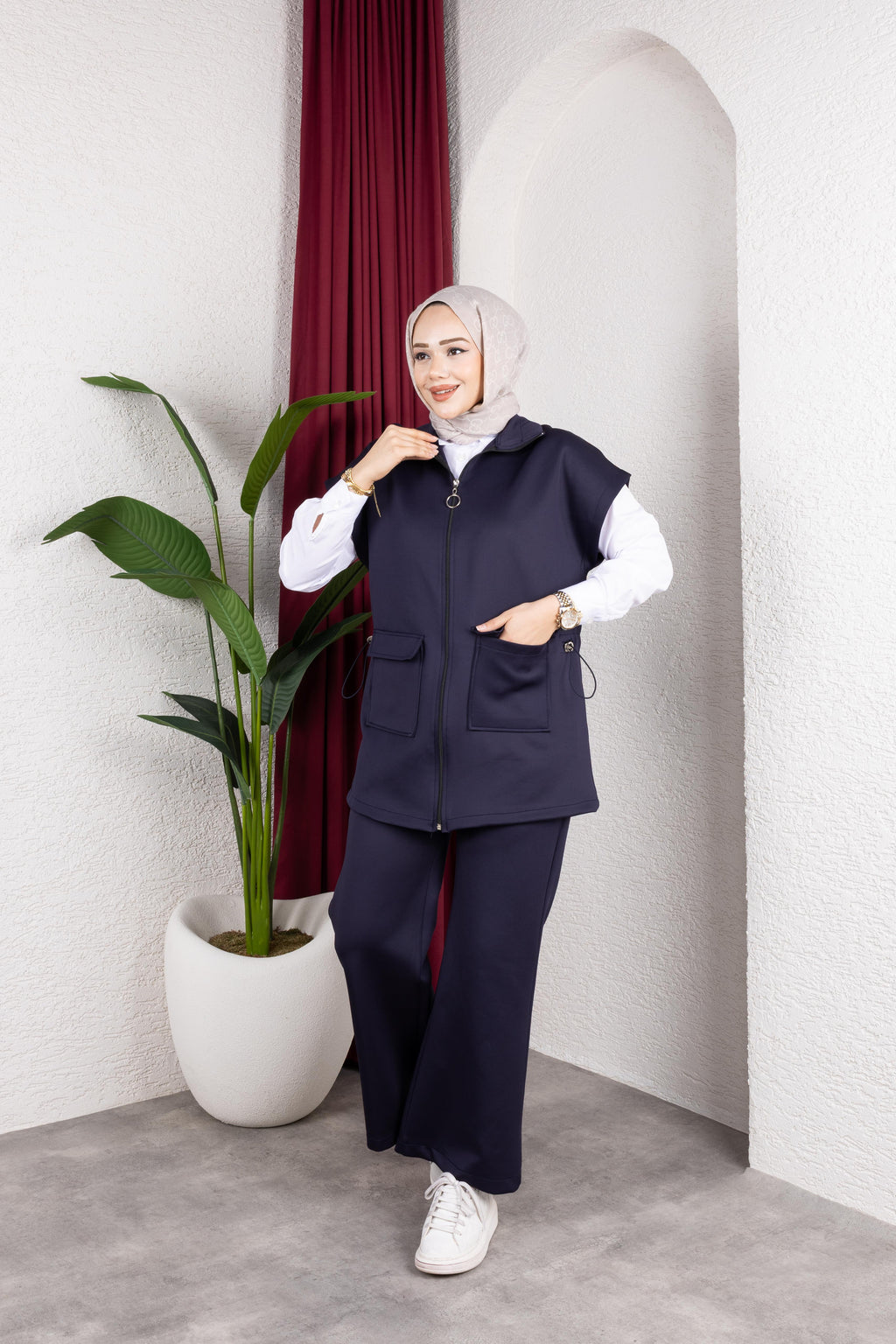 KADIN YELEKLİ BELDEN BAĞCIKLI KIRIŞMAYA DAYANIKLI  SCUBA KUMAŞ 3'LÜ TAKIM-remabutik