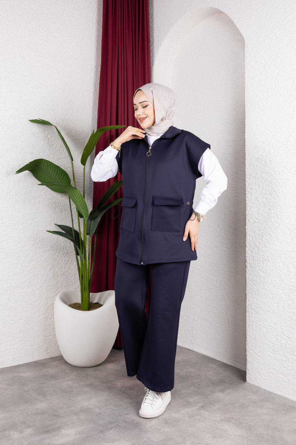 KADIN YELEKLİ BELDEN BAĞCIKLI KIRIŞMAYA DAYANIKLI  SCUBA KUMAŞ 3'LÜ TAKIM-remabutik