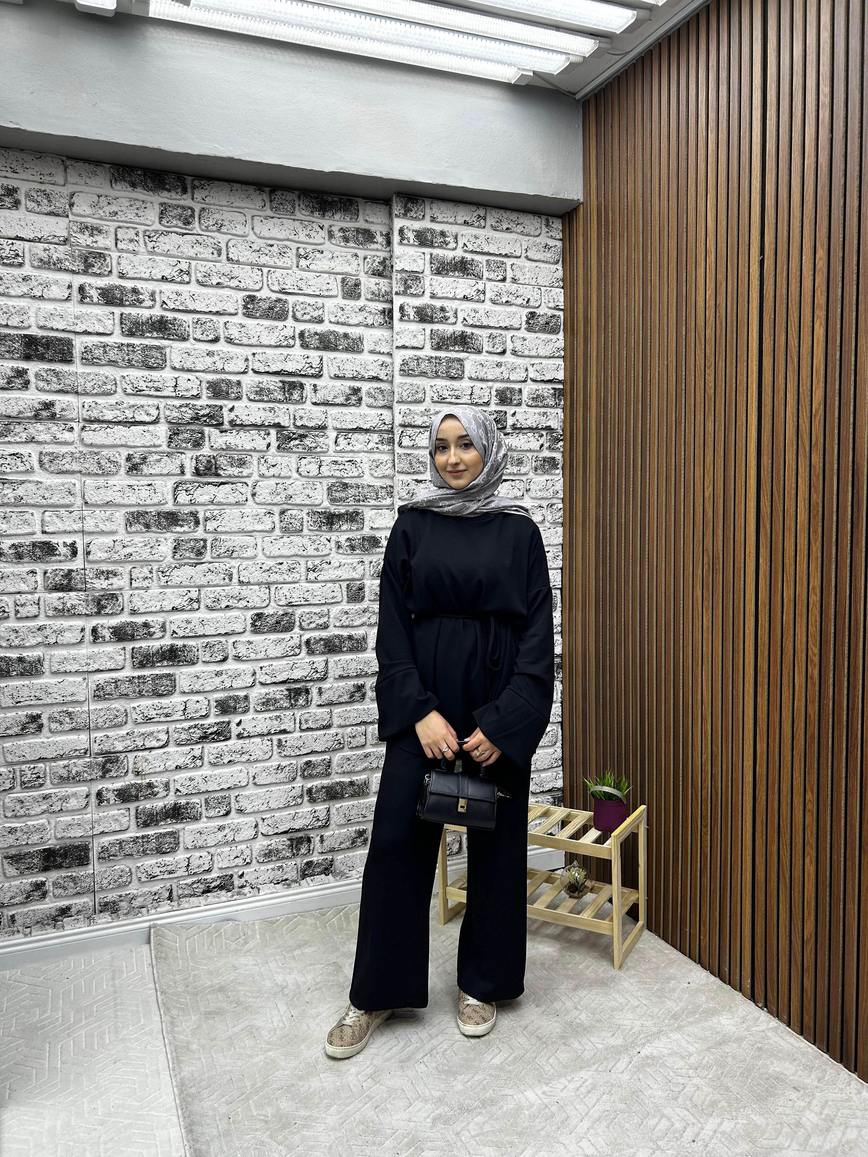 MEVSİMLİK OYŞHO KUMAŞ  MANŞET VE BEL BİRİT DETAYLI KADIN  PANTOLONLU  İKİLİ TAKIM-remabutik