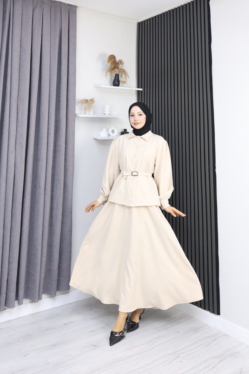 KAPLAMA KEMER DETAYLI ETEKLİ İKİLİ TAKIM