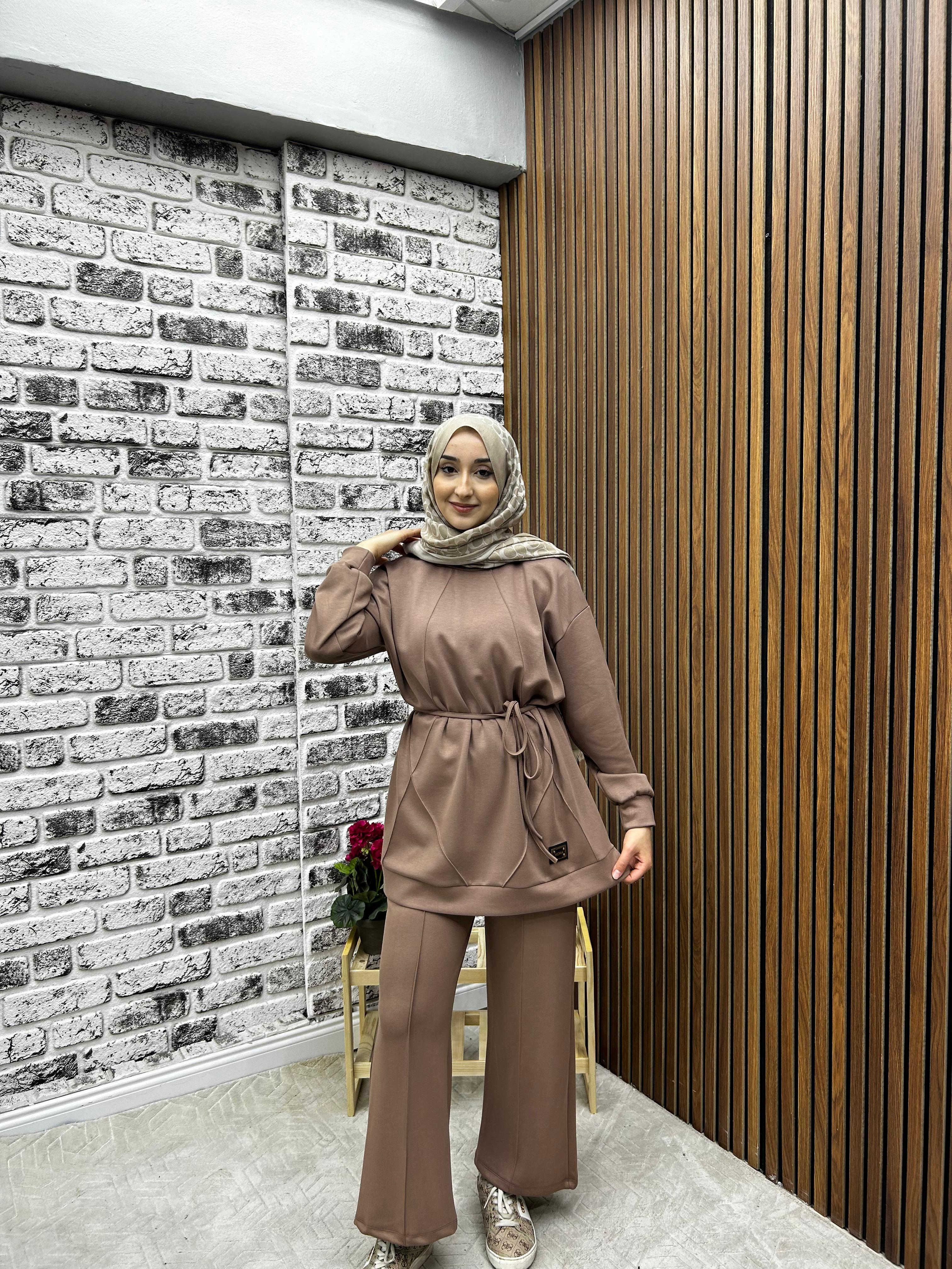 KADIN OYŞHO KUMAŞ KİBRİT ÇIMA DETAYLI PANTOLONLU İKİLİ TAKIM-remabutik