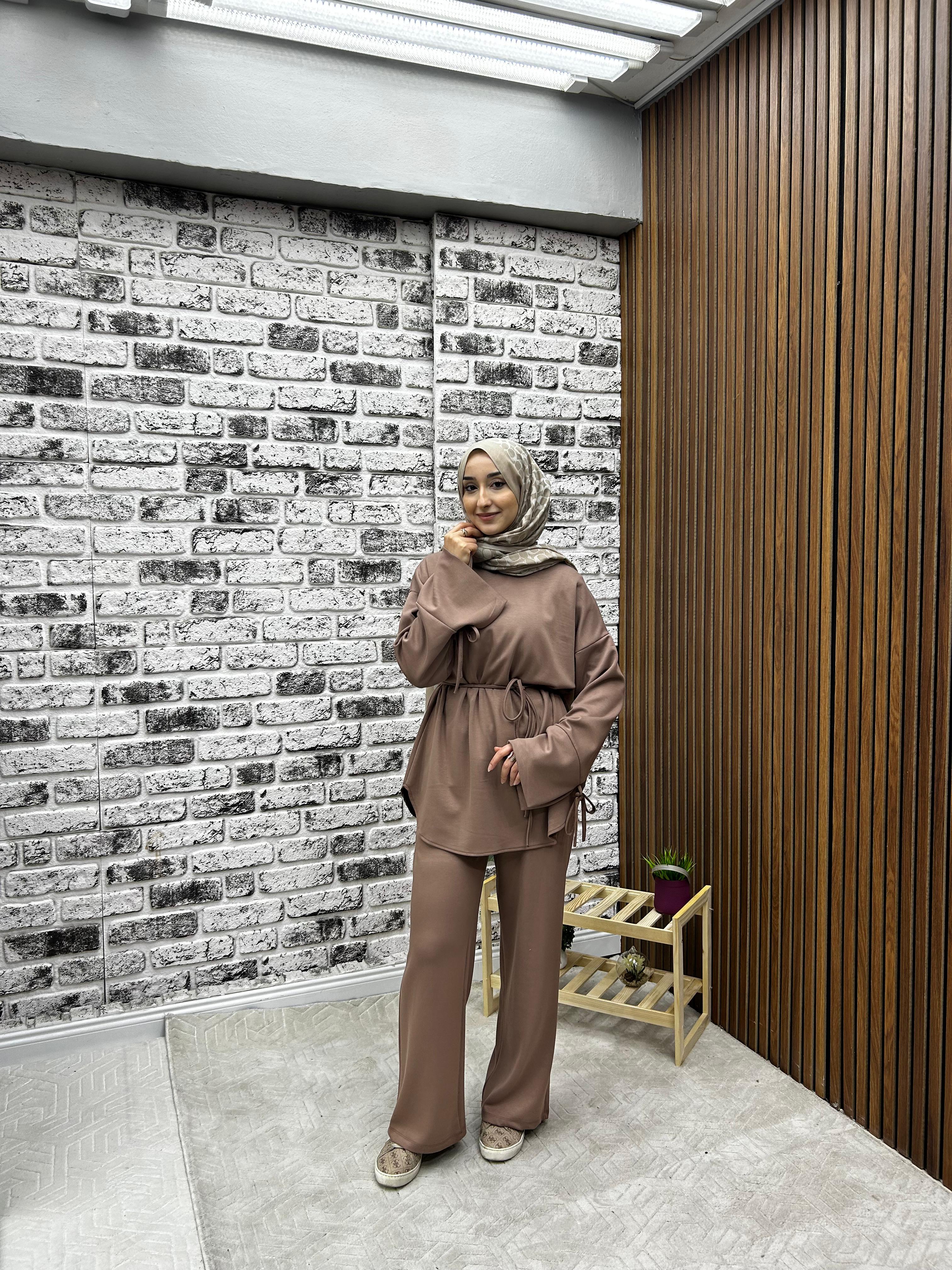 MEVSİMLİK OYŞHO KUMAŞ  MANŞET VE BEL BİRİT DETAYLI KADIN  PANTOLONLU  İKİLİ TAKIM-remabutik