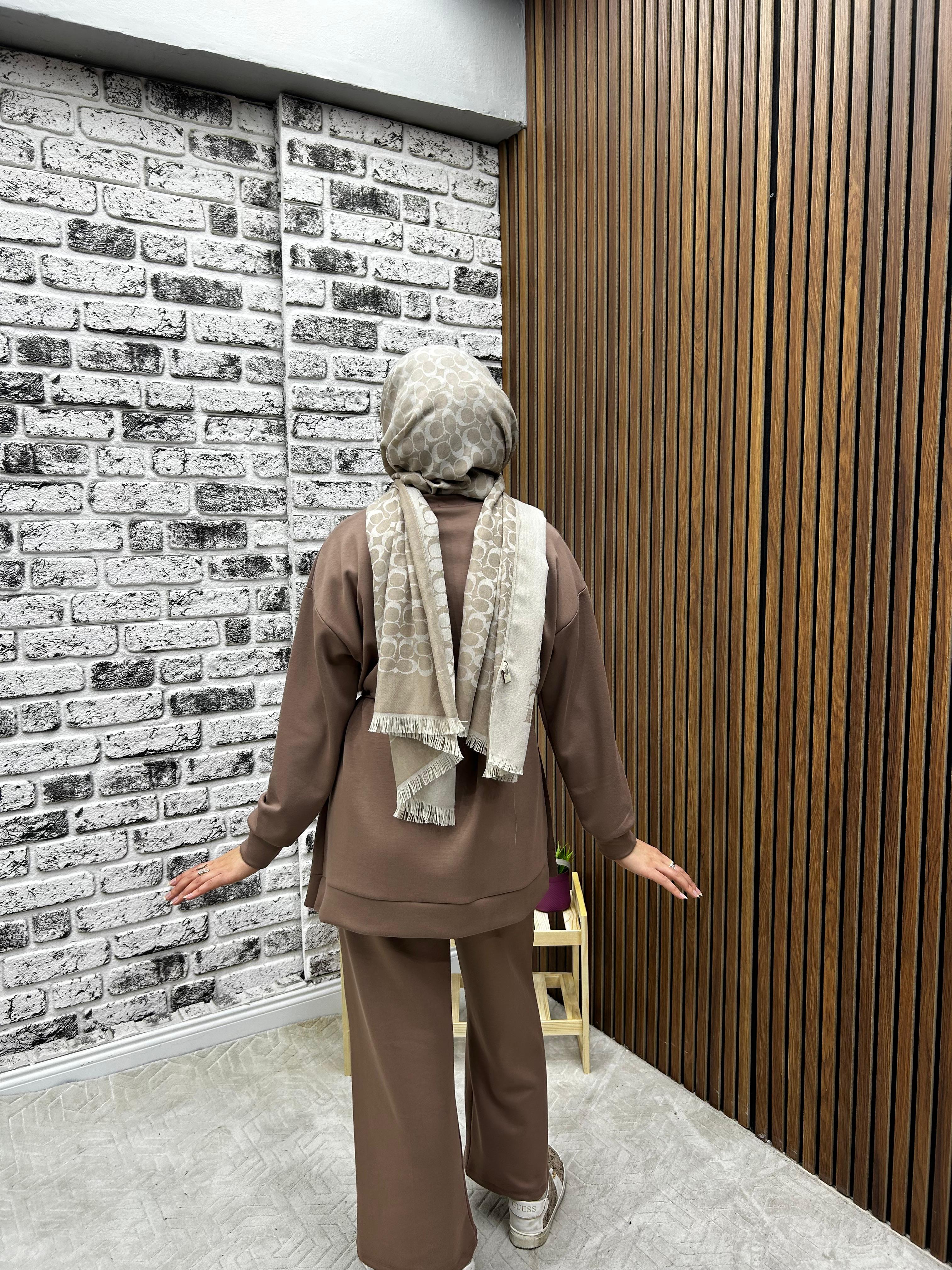 KADIN OYŞHO KUMAŞ KİBRİT ÇIMA DETAYLI PANTOLONLU İKİLİ TAKIM-remabutik