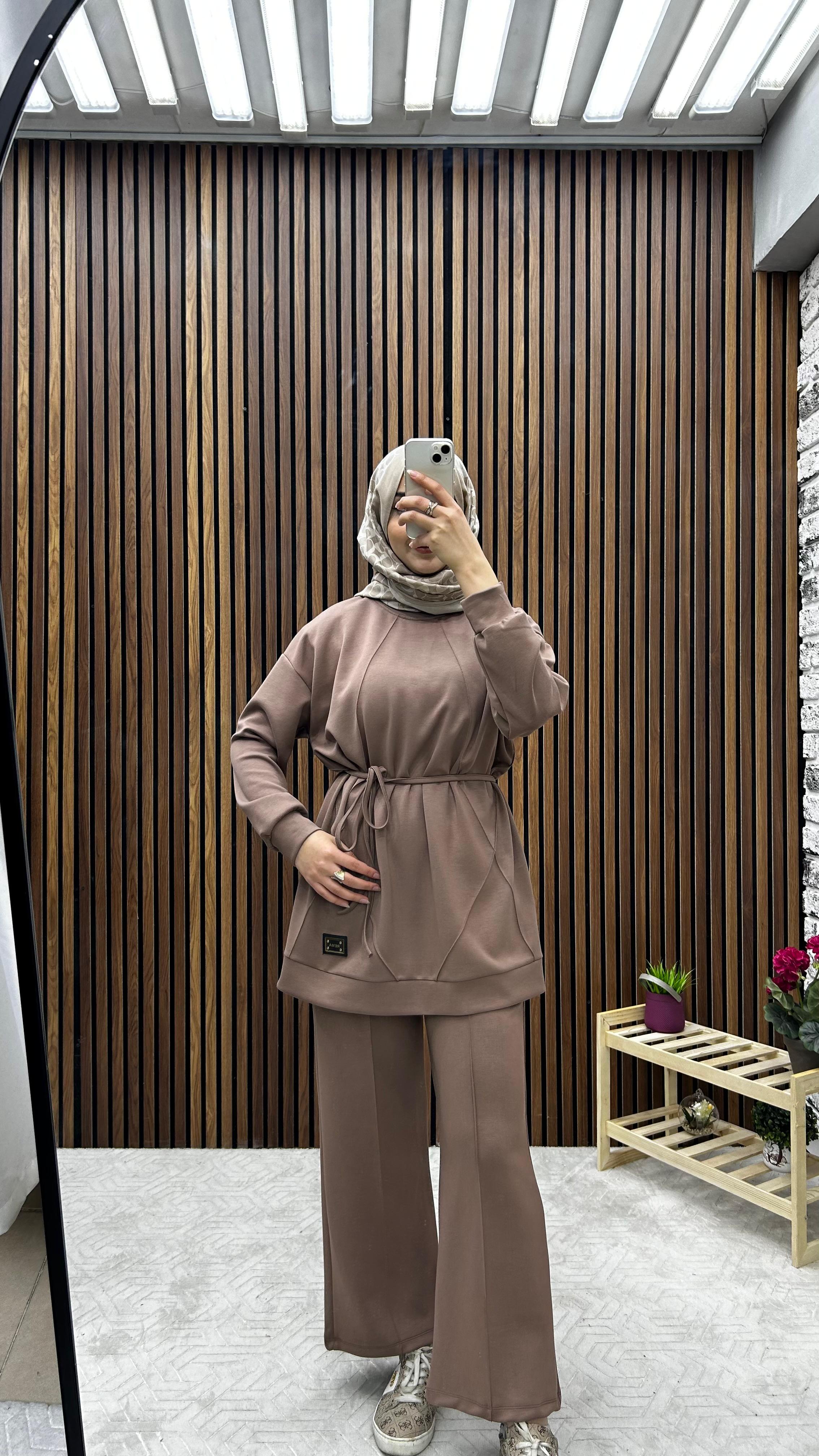 KADIN OYŞHO KUMAŞ KİBRİT ÇIMA DETAYLI PANTOLONLU İKİLİ TAKIM-remabutik