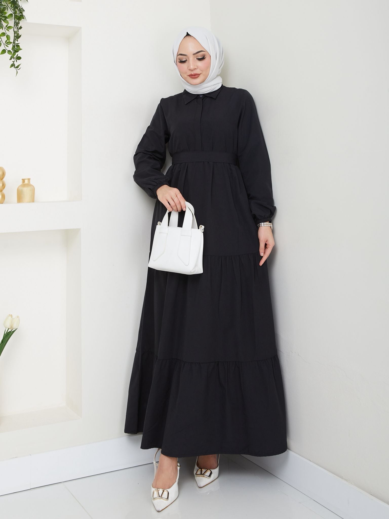 Terikoton Kuşaklı Elbise - Rema Butik