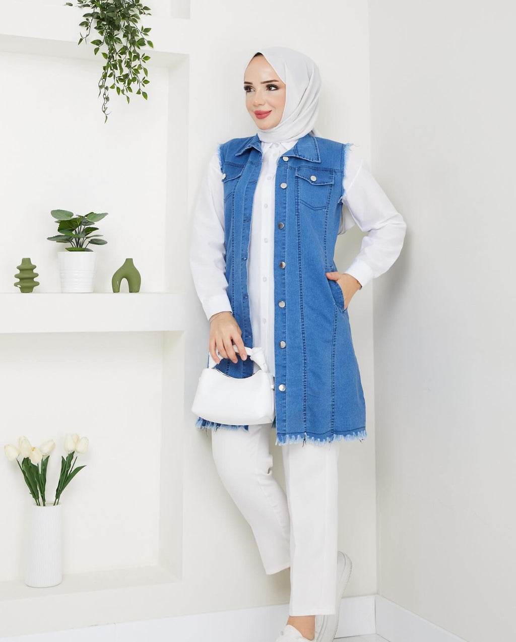 Likralı Yumuşak İnce Kot Yelek - Rema Butik