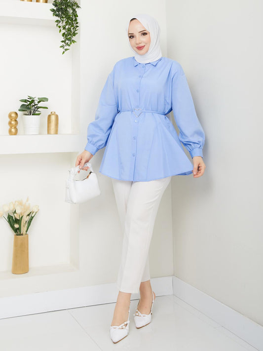 Kalp Tokalı Gömlek Terikoton Kumaş - Rema Butik