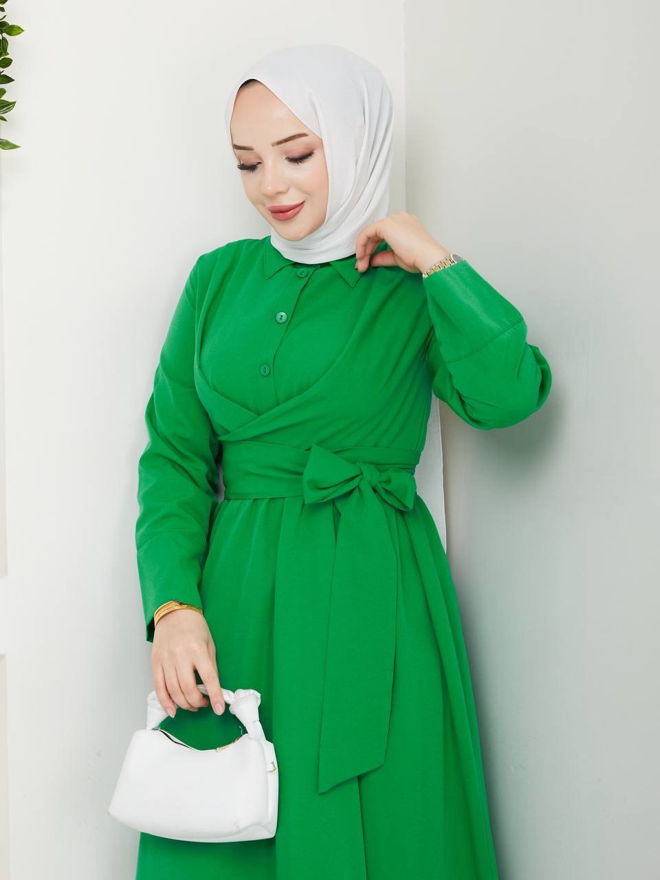 SABİT KUŞAKLI ÇİLEK ELBİSE