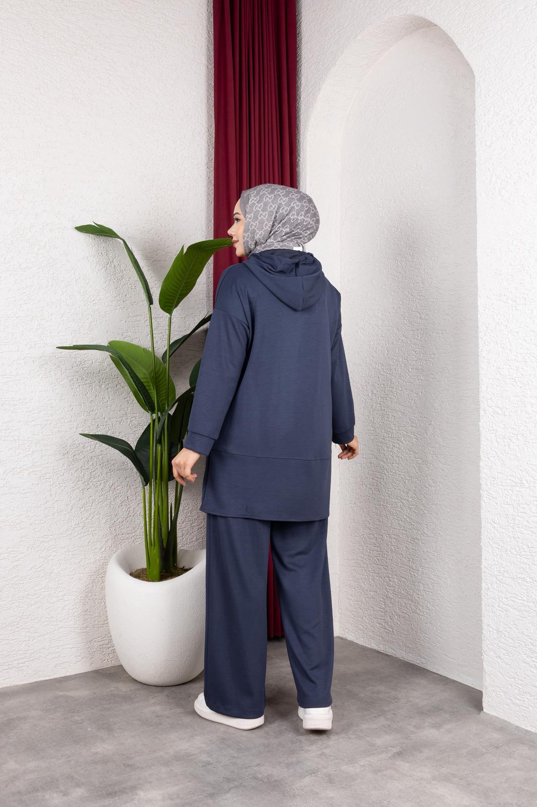 OYŞHO KAPÜŞON DETAYLI RAHAT KALIP PANTOLON BELİ LASTİKLİ İKİLİ TAKIM-remabutik