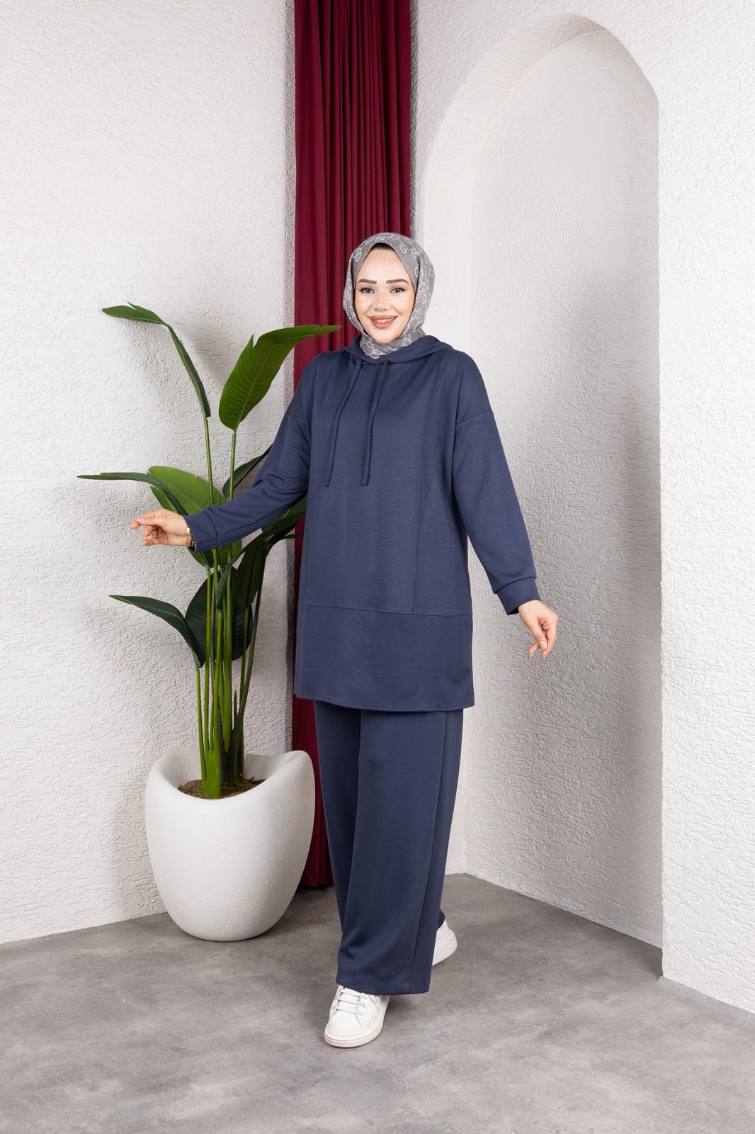 OYŞHO KAPÜŞON DETAYLI RAHAT KALIP PANTOLON BELİ LASTİKLİ İKİLİ TAKIM-remabutik