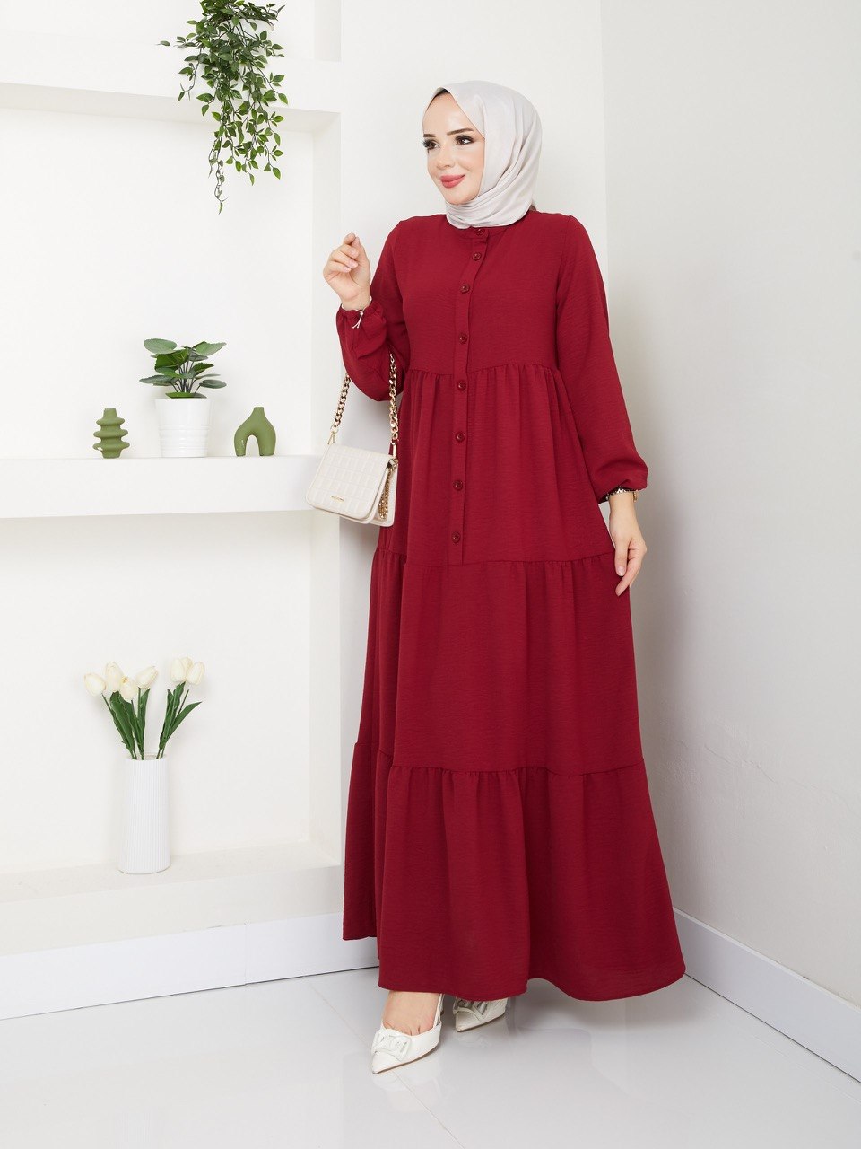 İTHAL AYROBİN KUMAŞ TAM BOY MEVLANA ELBİSE