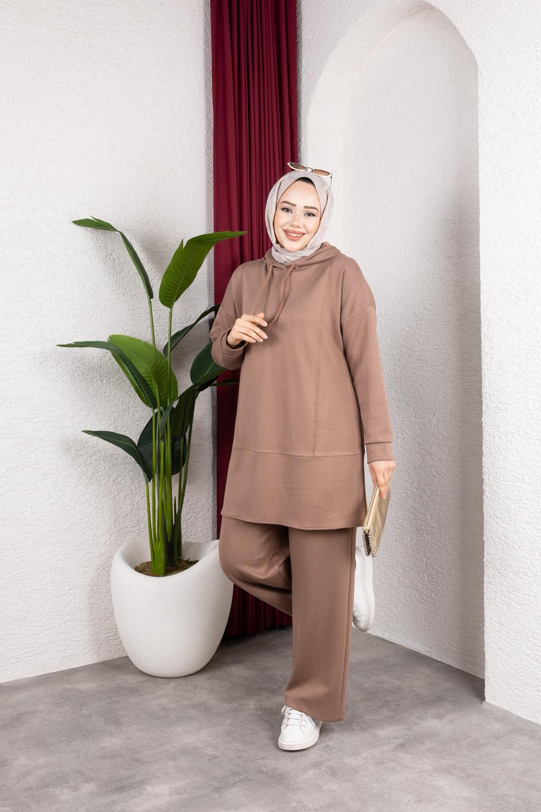 OYŞHO KAPÜŞON DETAYLI RAHAT KALIP PANTOLON BELİ LASTİKLİ İKİLİ TAKIM-remabutik