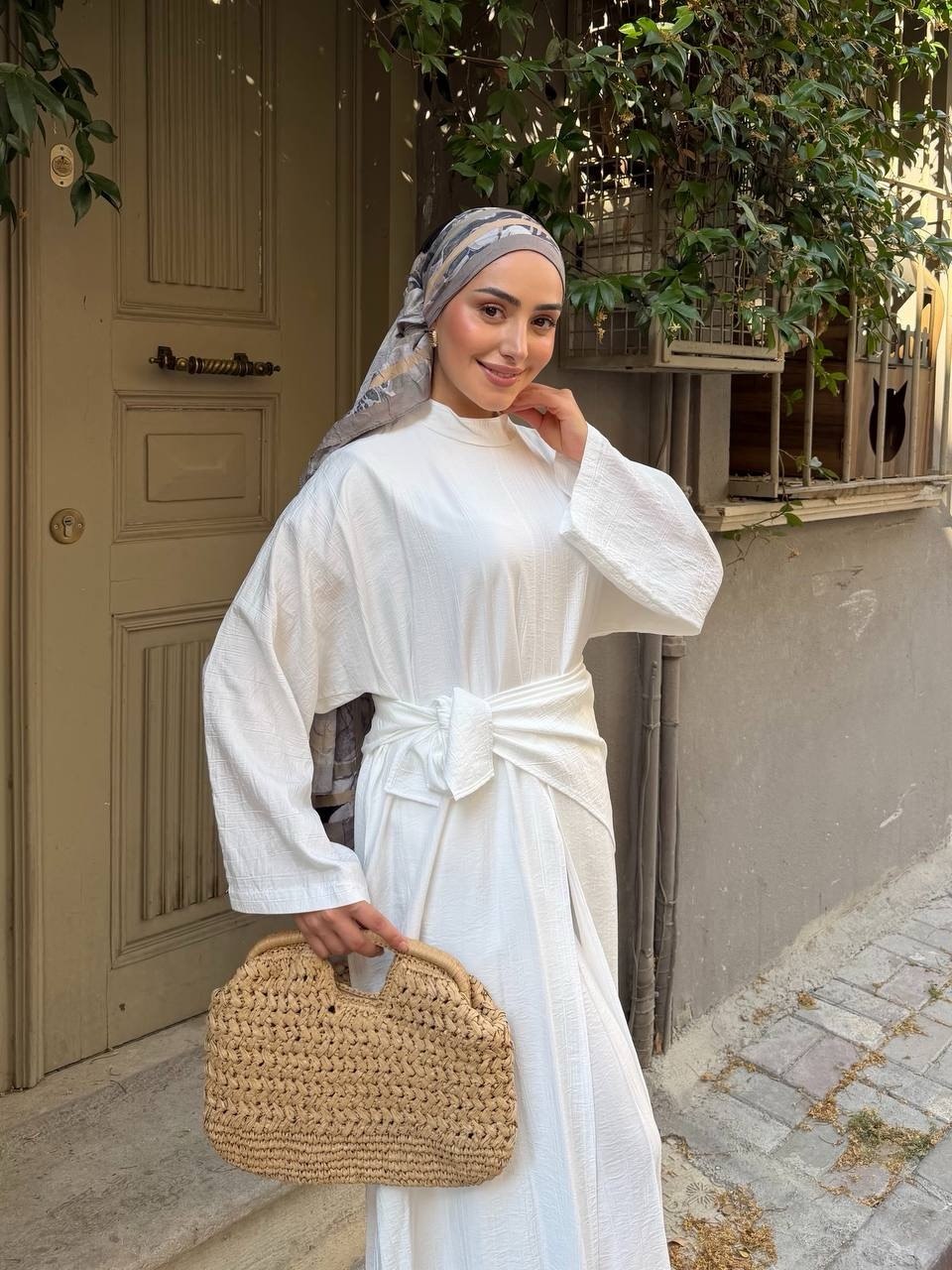KADIN ÇİLEK KUMAŞ OVERSİZE KESİM ŞAL ABAYA PANTOLON 3'LÜ TAKIM
