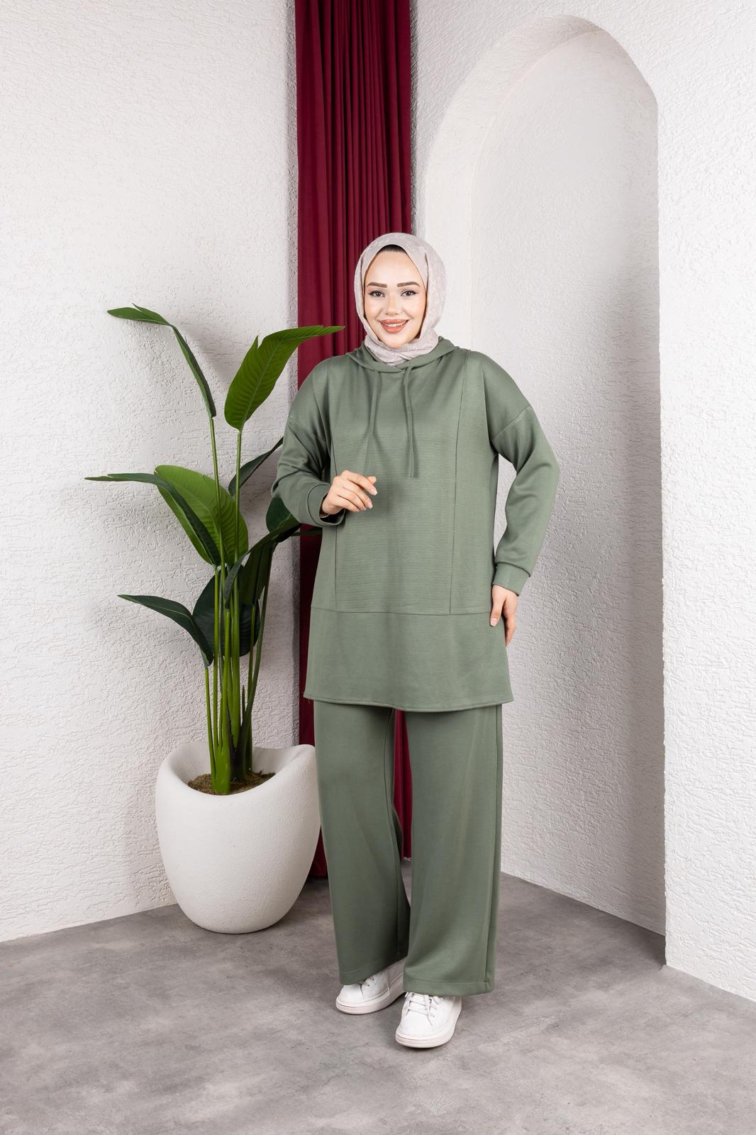 OYŞHO KAPÜŞON DETAYLI RAHAT KALIP PANTOLON BELİ LASTİKLİ İKİLİ TAKIM-remabutik