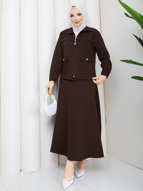 ALİNA FERMUARLI TAŞ DÜĞMELİ ETEKLİ TAKIM