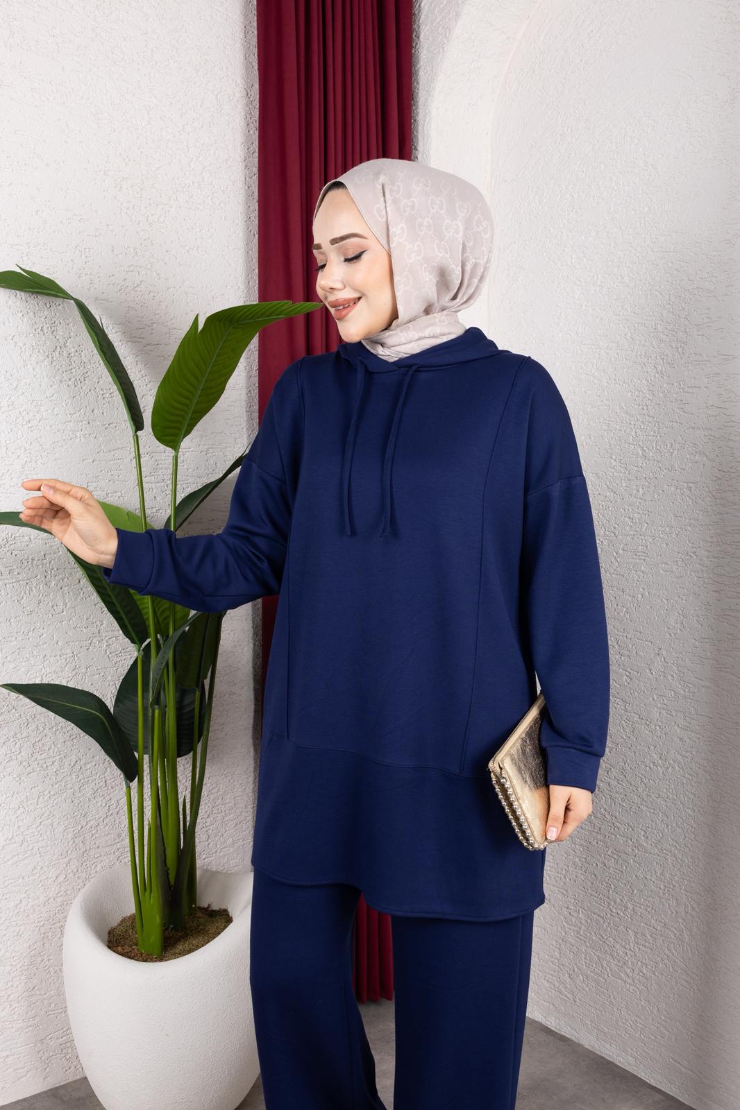 OYŞHO KAPÜŞON DETAYLI RAHAT KALIP PANTOLON BELİ LASTİKLİ İKİLİ TAKIM-remabutik