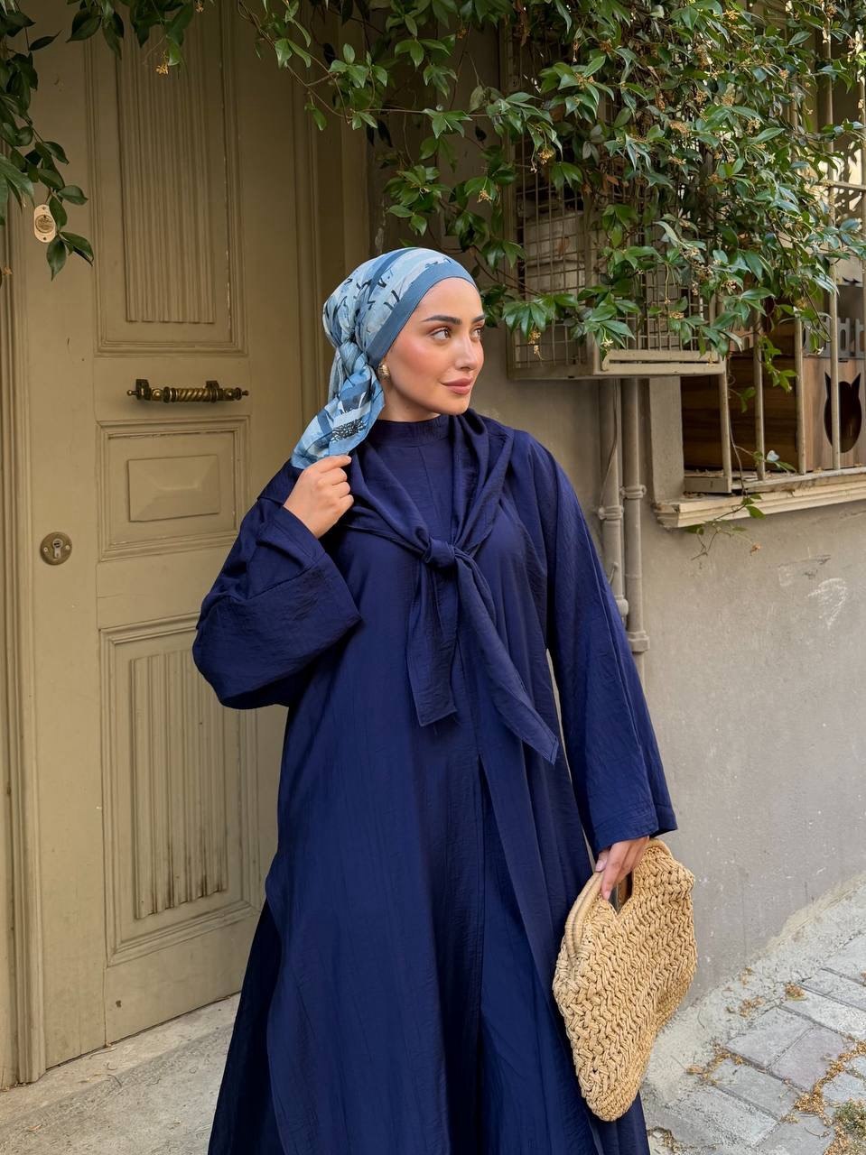 KADIN ÇİLEK KUMAŞ OVERSİZE KESİM ŞAL ABAYA PANTOLON 3'LÜ TAKIM