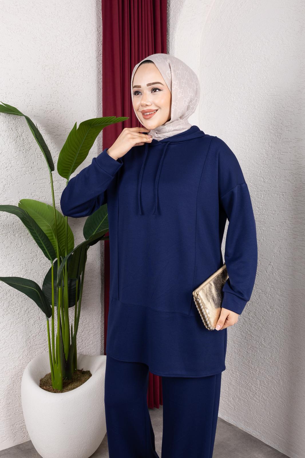 OYŞHO KAPÜŞON DETAYLI RAHAT KALIP PANTOLON BELİ LASTİKLİ İKİLİ TAKIM-remabutik