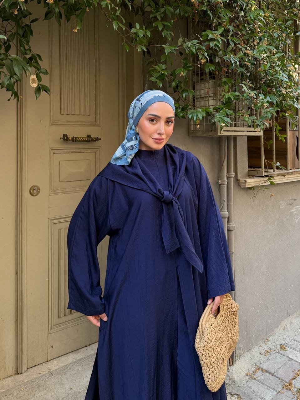 KADIN ÇİLEK KUMAŞ OVERSİZE KESİM ŞAL ABAYA PANTOLON 3'LÜ TAKIM