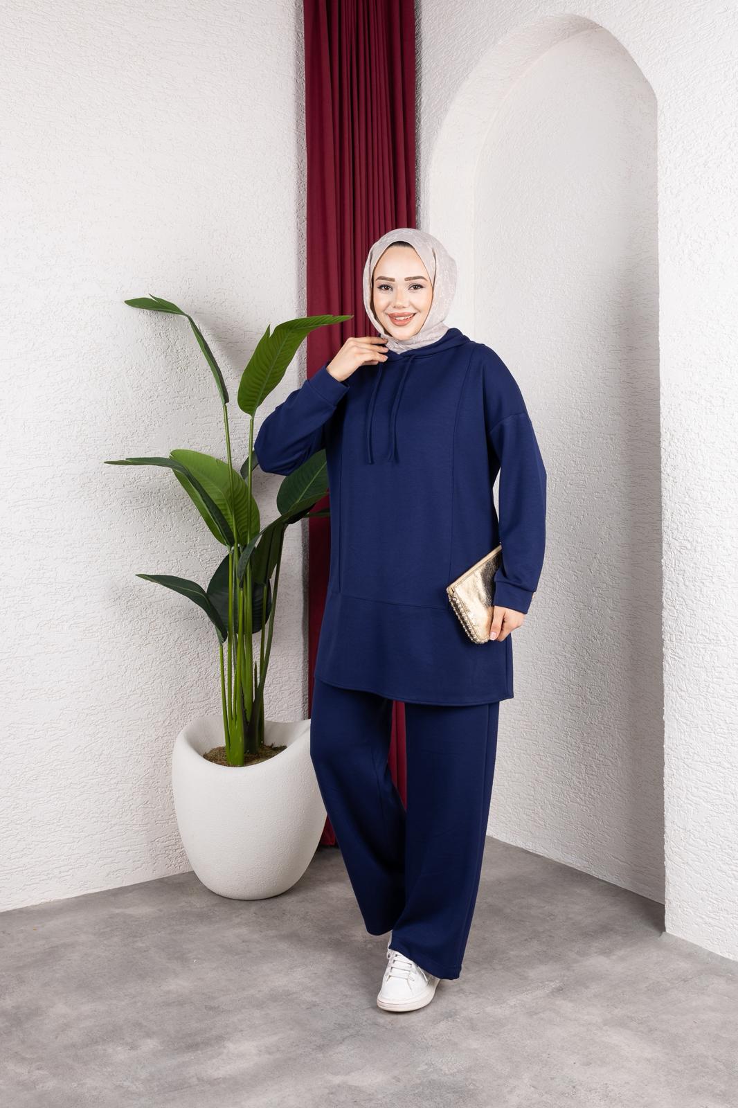 OYŞHO KAPÜŞON DETAYLI RAHAT KALIP PANTOLON BELİ LASTİKLİ İKİLİ TAKIM-remabutik