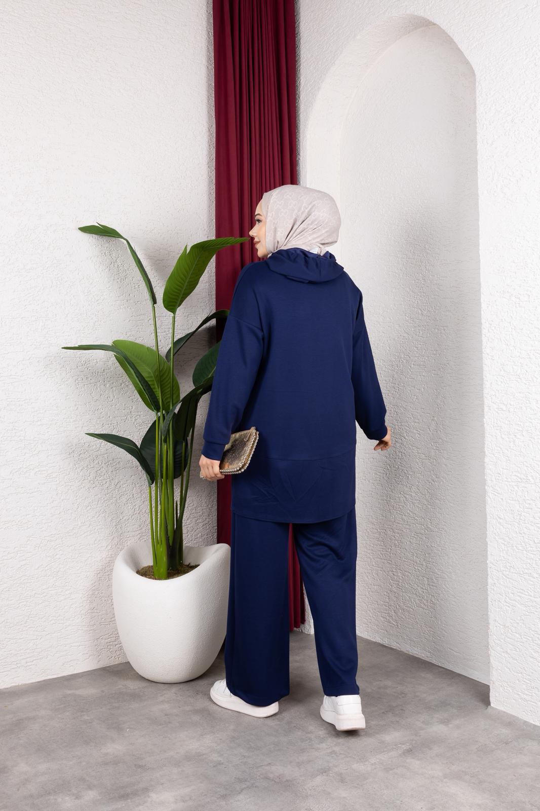 OYŞHO KAPÜŞON DETAYLI RAHAT KALIP PANTOLON BELİ LASTİKLİ İKİLİ TAKIM-remabutik